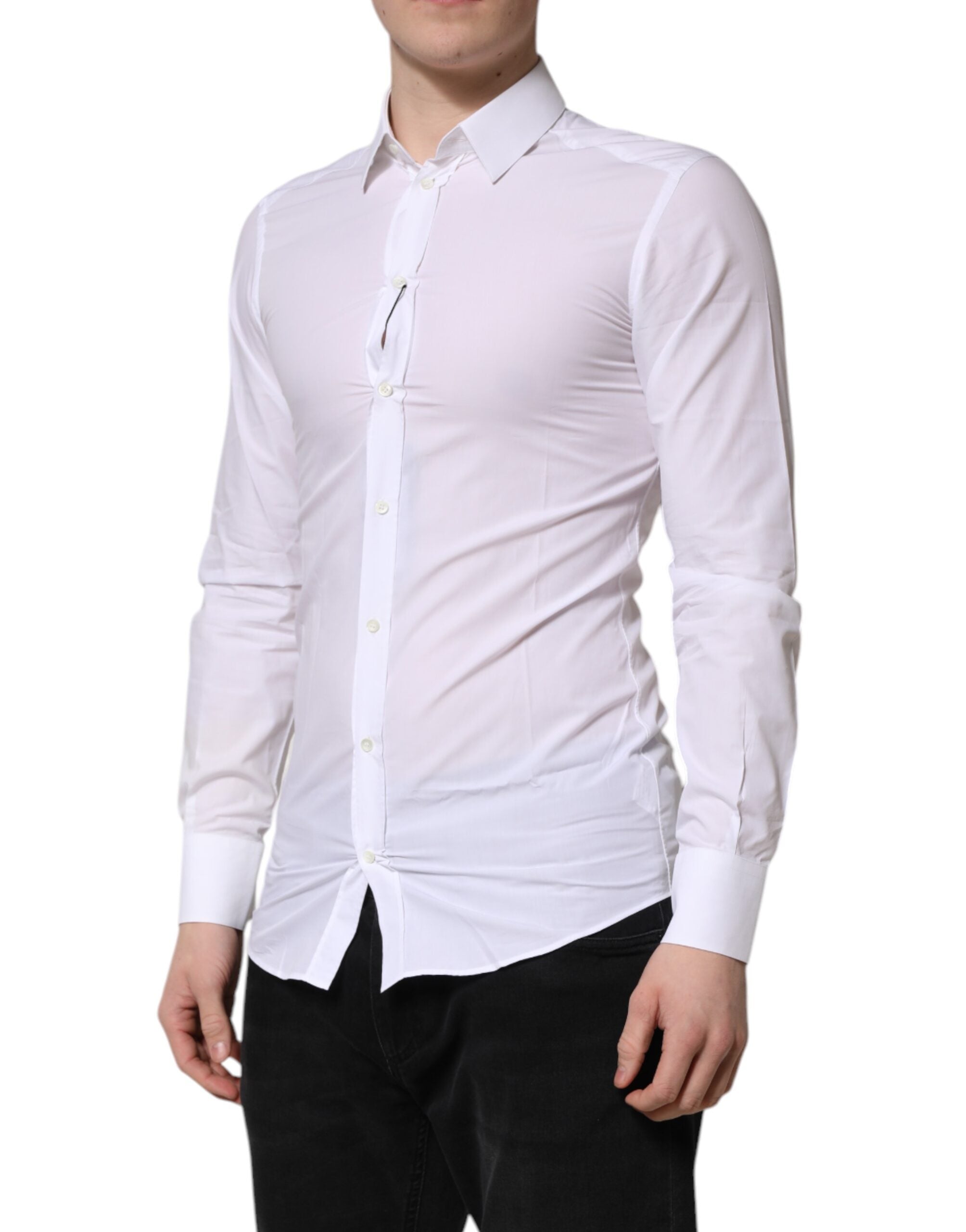 Dolce & Gabbana White GOLD Long Sleeves Dress Men Formal Men's Shirt