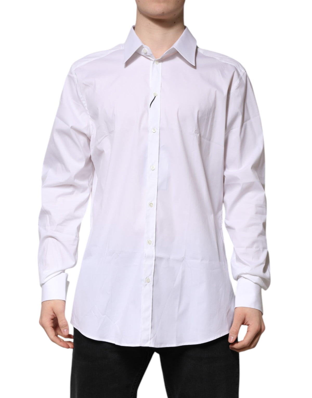Dolce & Gabbana White GOLD Long Sleeve Dress Men Formal Men's Shirt (Pre-Owned)