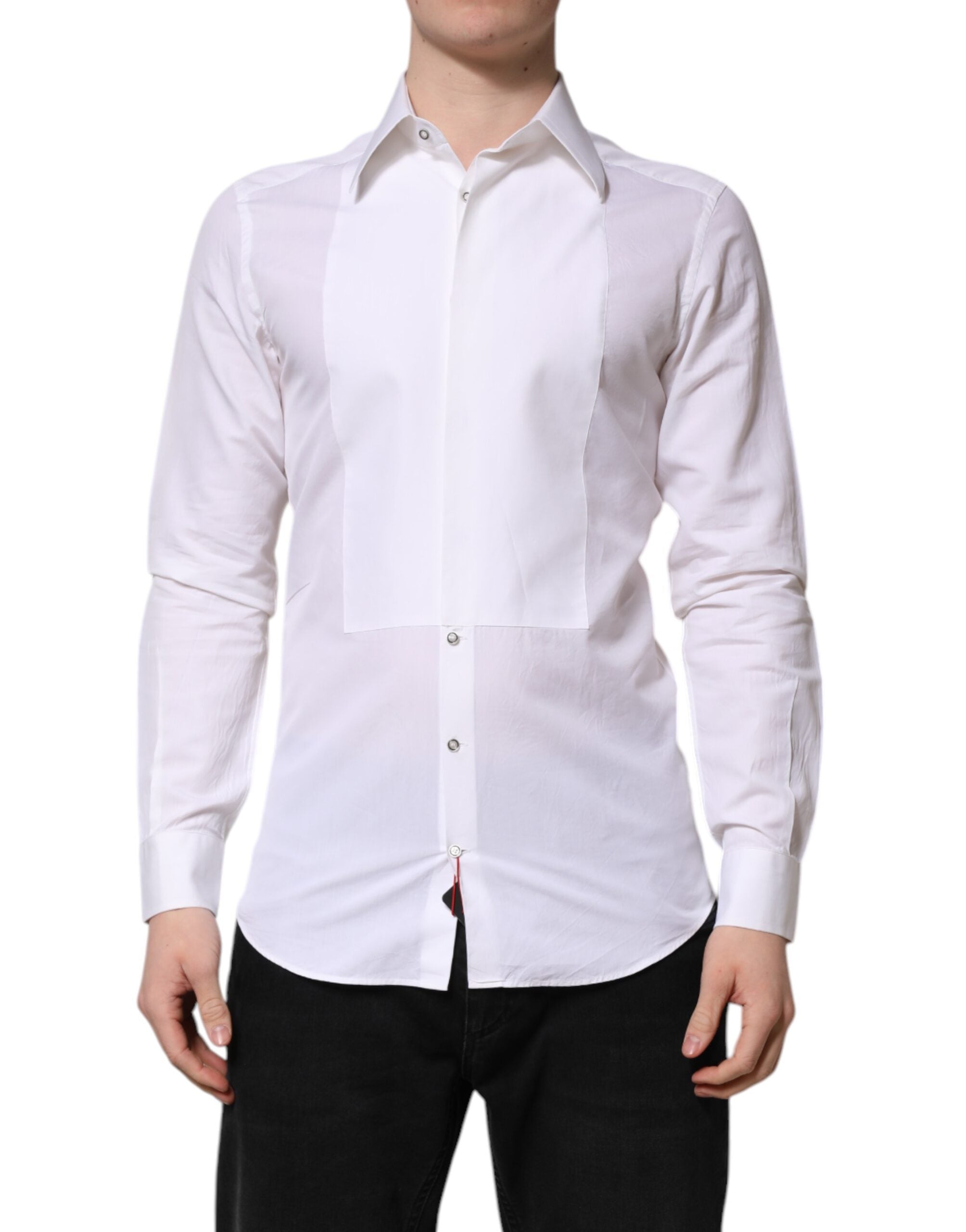 Dolce & Gabbana White GOLD Cotton Poplin Dress Formal Men's Shirt (Pre-Owned)