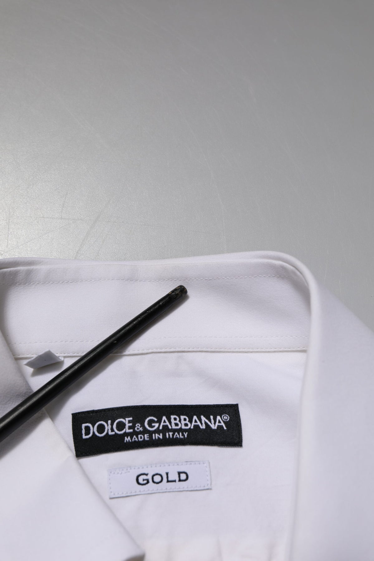 Dolce & Gabbana White GOLD Cotton Poplin Dress Formal Men's Shirt (Pre-Owned)