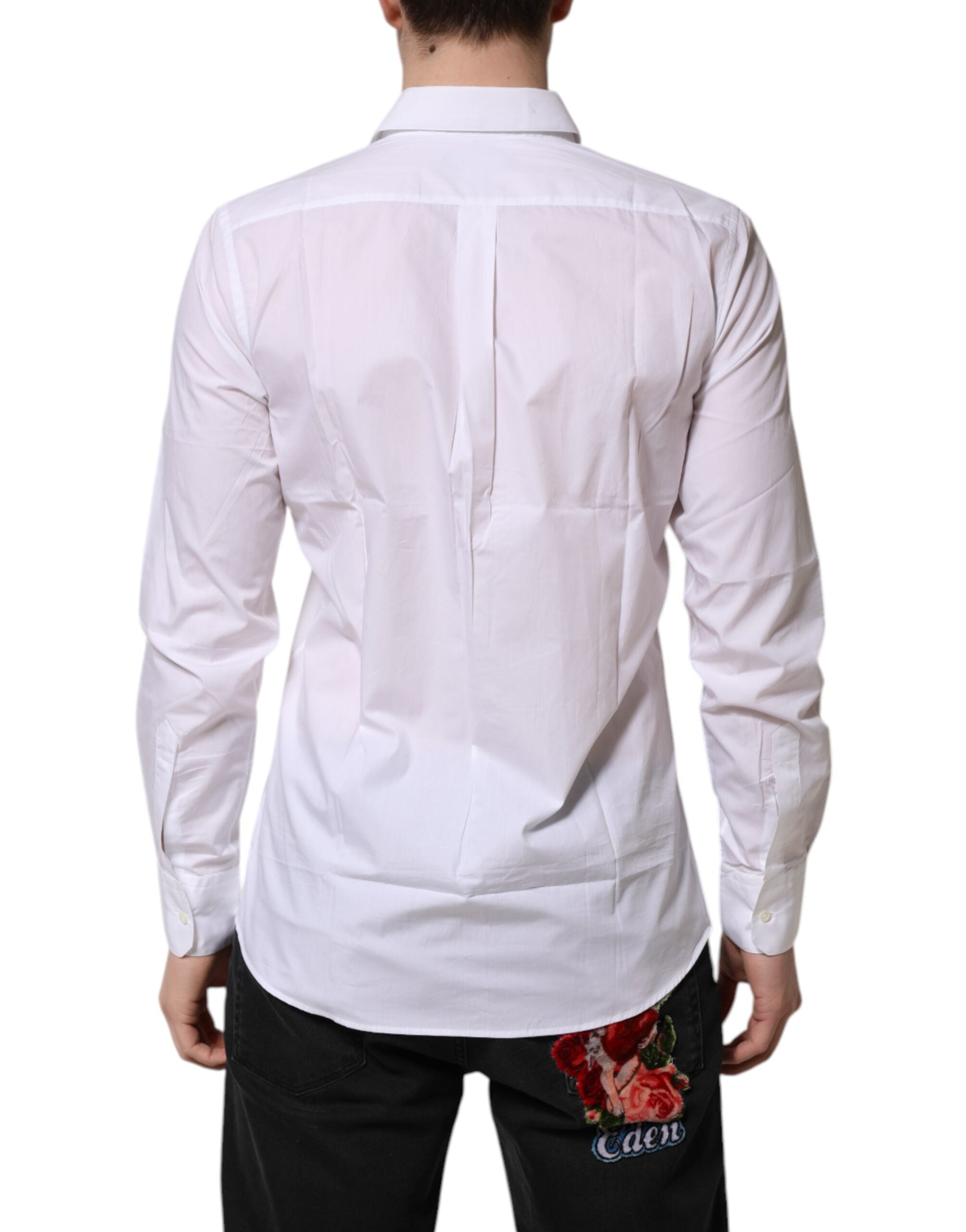 Dolce & Gabbana White Cotton Long Sleeves Dress Formal Men's Shirt (Pre-Owned)