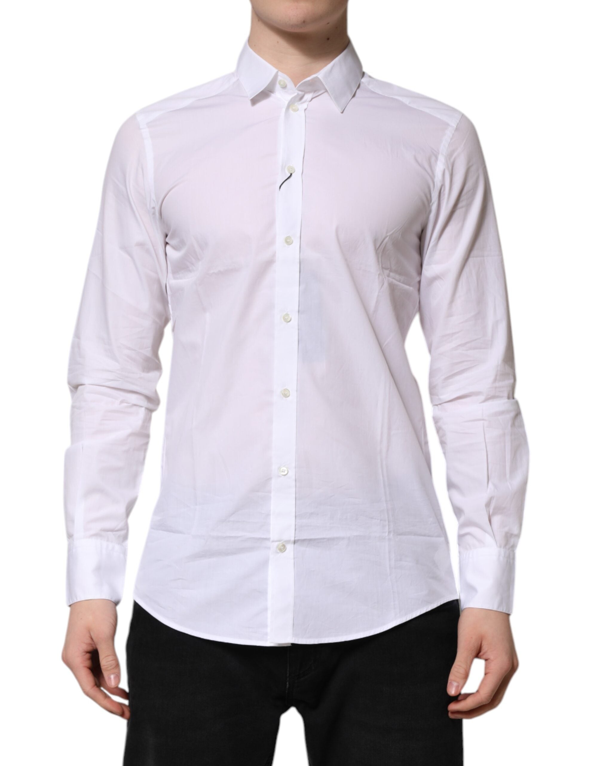 Dolce & Gabbana White Cotton Long Sleeves Dress Formal Men's Shirt (Pre-Owned)