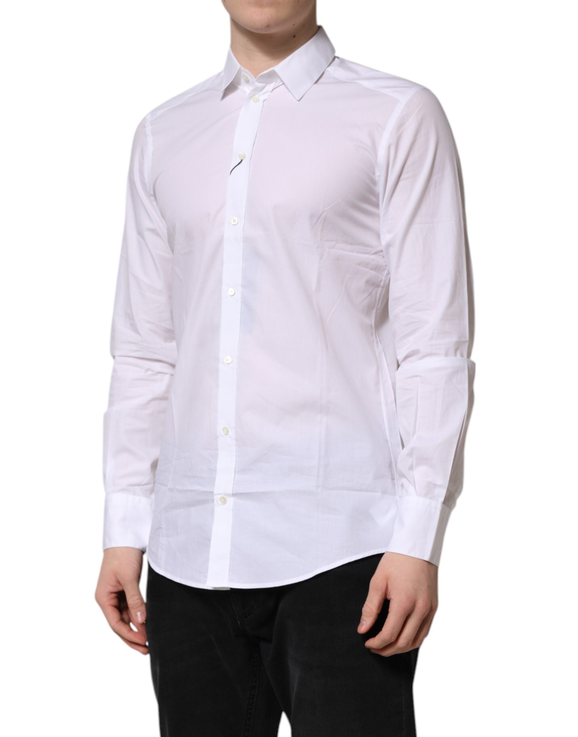 Dolce & Gabbana White Cotton Long Sleeves Dress Formal Men's Shirt (Pre-Owned)