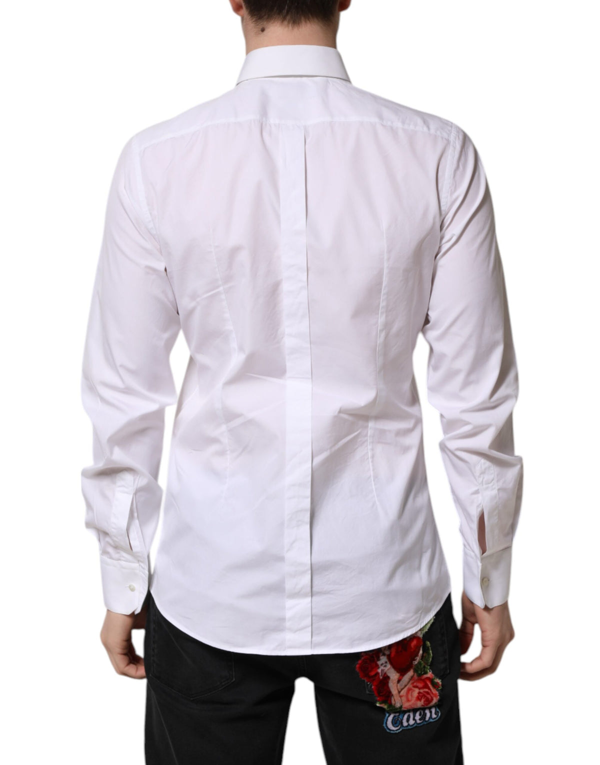 Dolce & Gabbana White GOLD Cotton Bib Dress Formal Men's Shirt (Pre-Owned)
