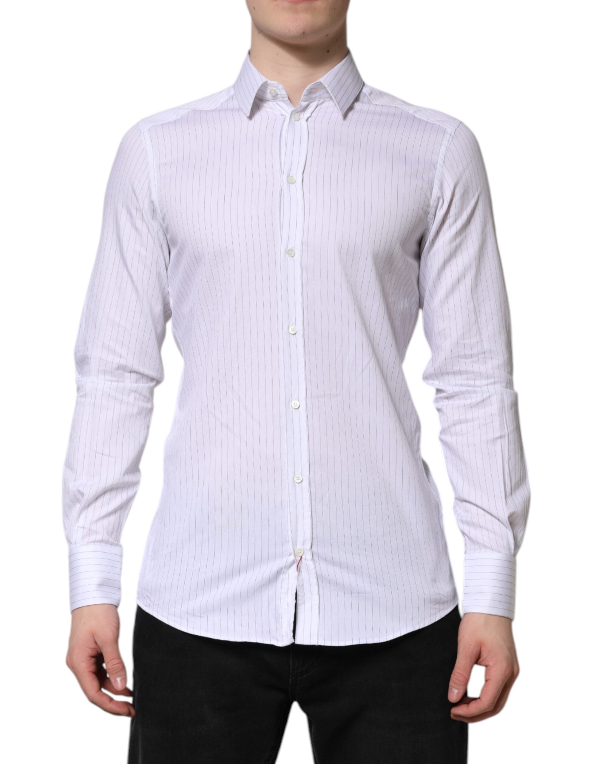 Dolce & Gabbana White Stripes Cotton Long Sleeve Formal Men's Shirt
