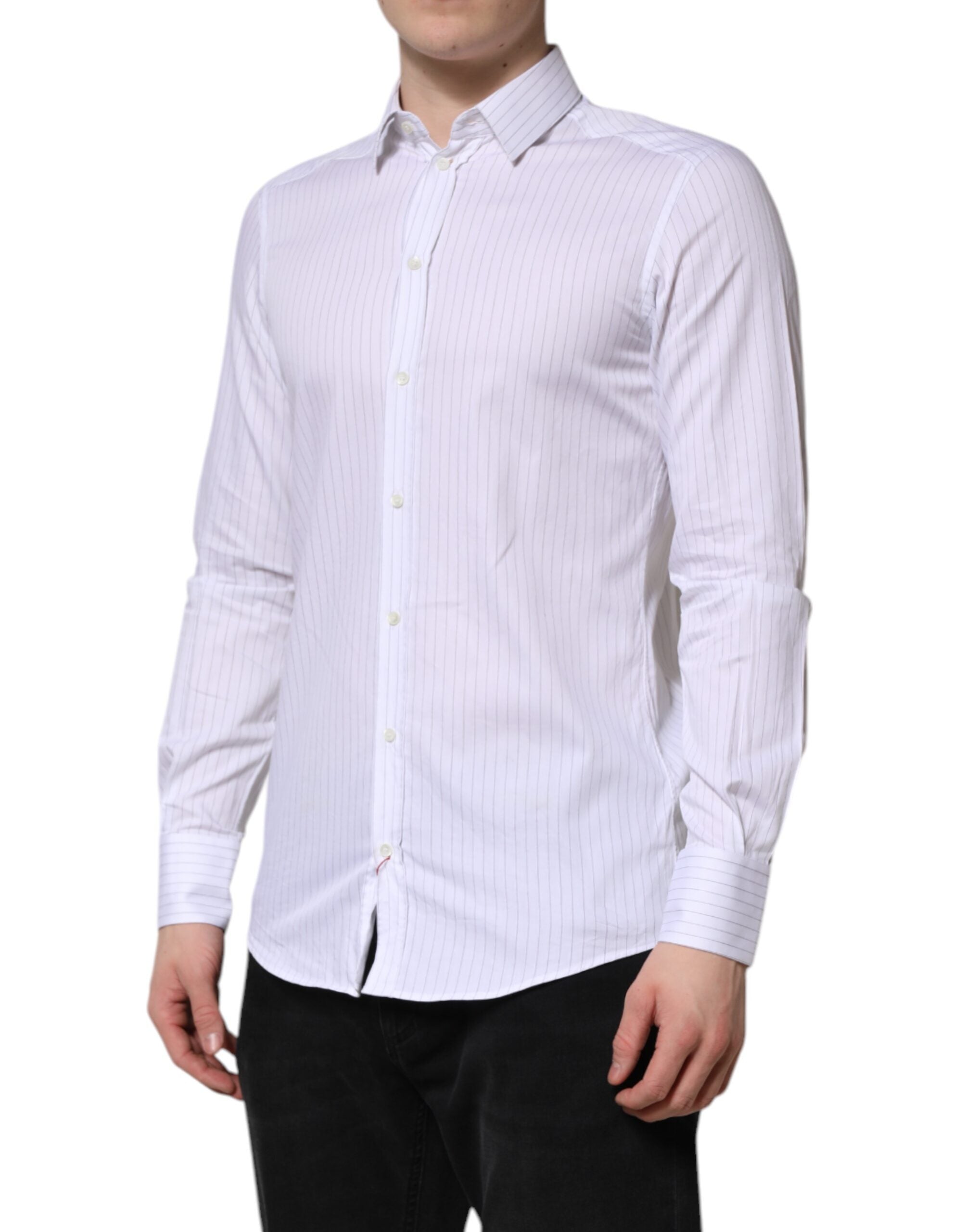 Dolce & Gabbana White Stripes Cotton Long Sleeve Formal Men's Shirt