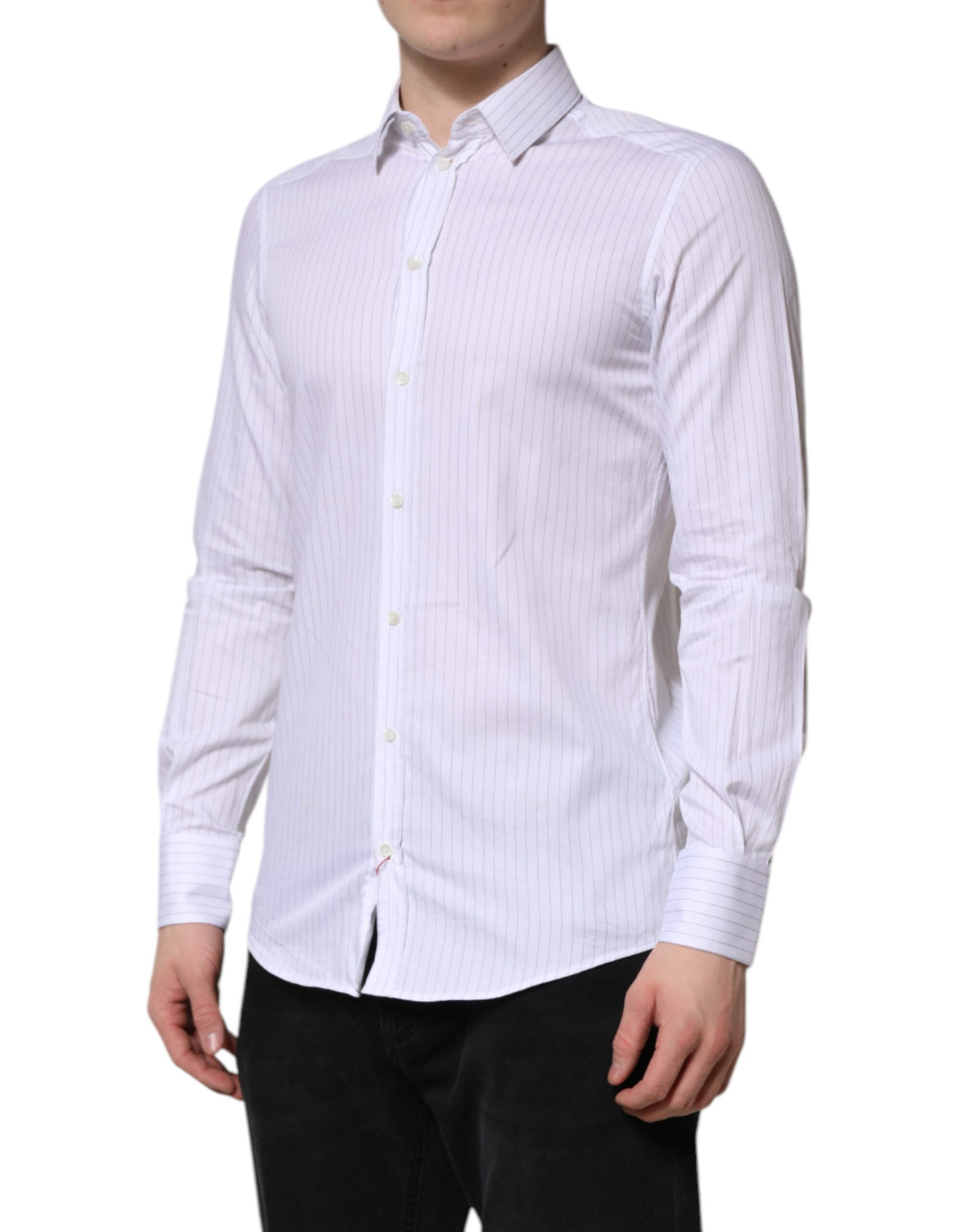 Dolce & Gabbana White Stripes Cotton Long Sleeve Formal Men's Shirt