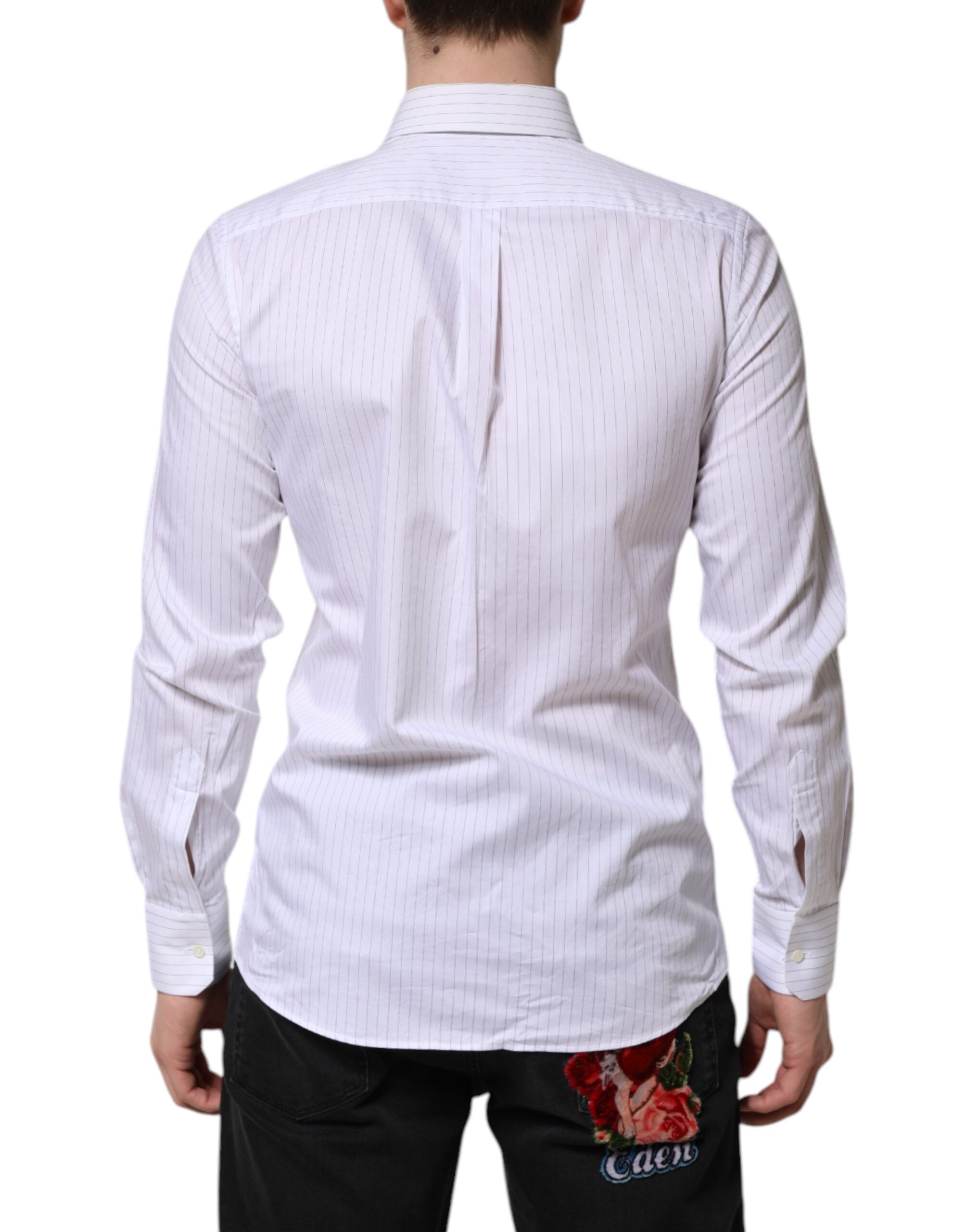 Dolce & Gabbana White Stripes Cotton Long Sleeve Formal Men's Shirt