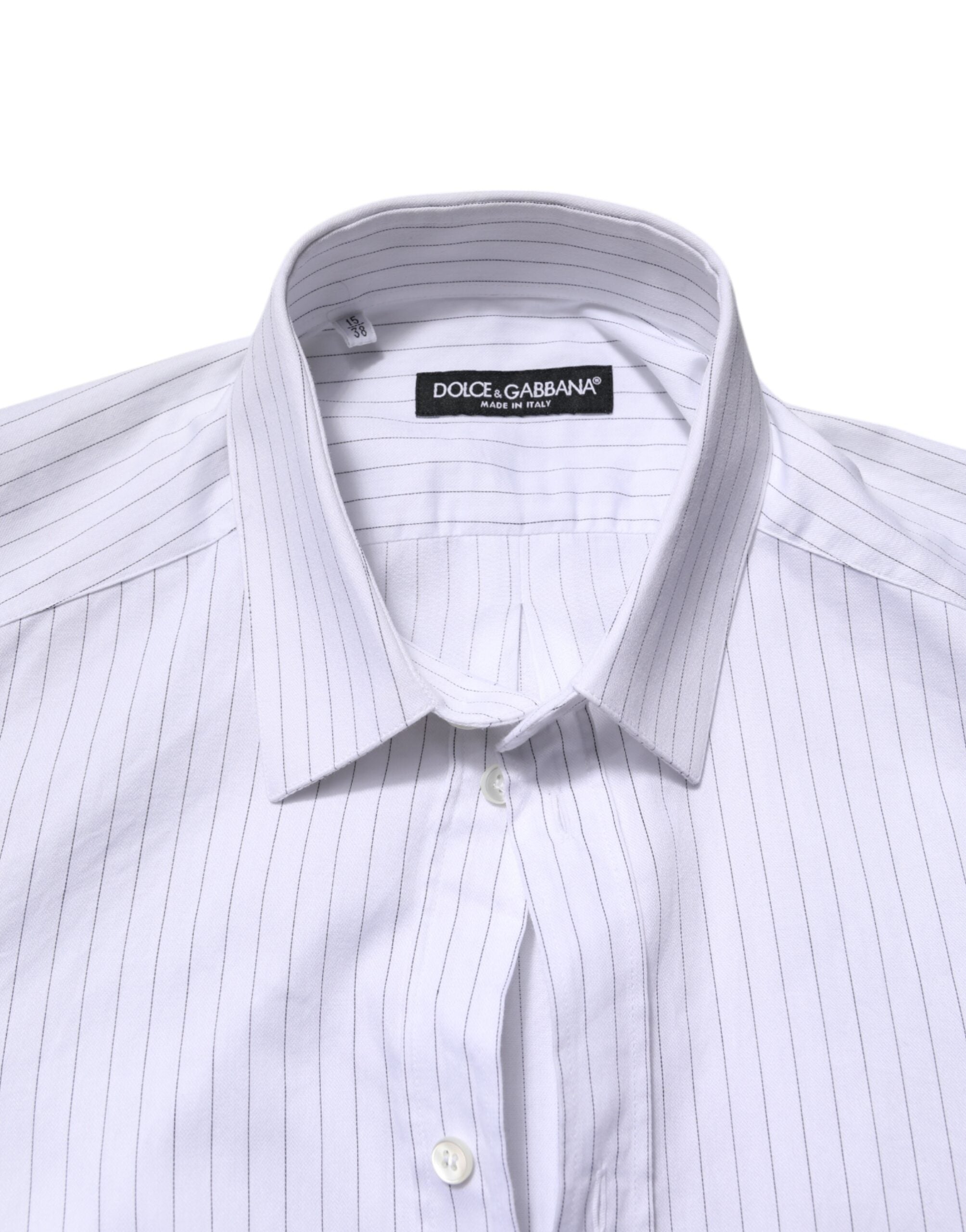 Dolce & Gabbana White Stripes Cotton Long Sleeve Formal Men's Shirt