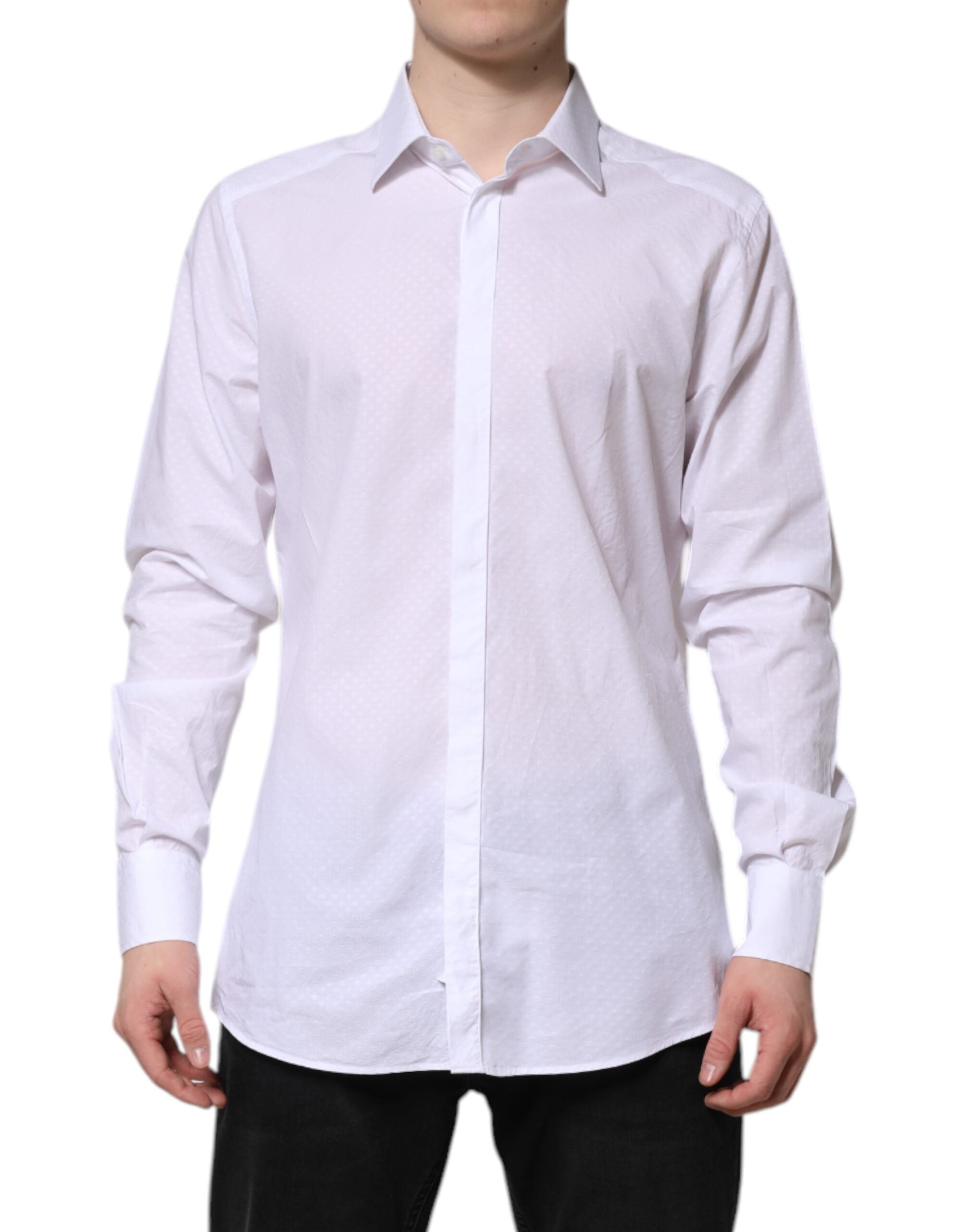 Dolce & Gabbana White GOLD Cotton Long Sleeves Formal Men's Shirt
