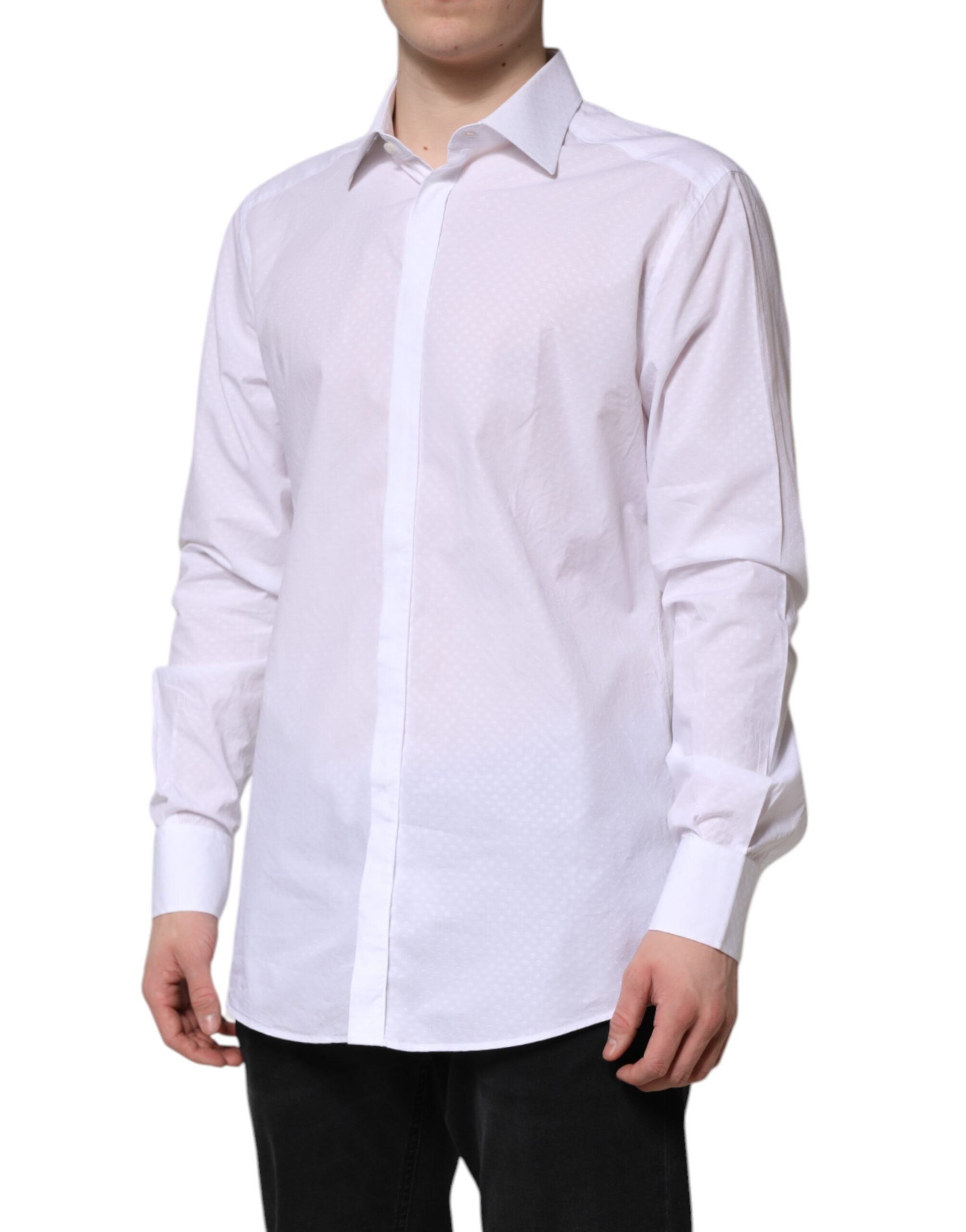 Dolce & Gabbana White GOLD Cotton Long Sleeves Formal Men's Shirt