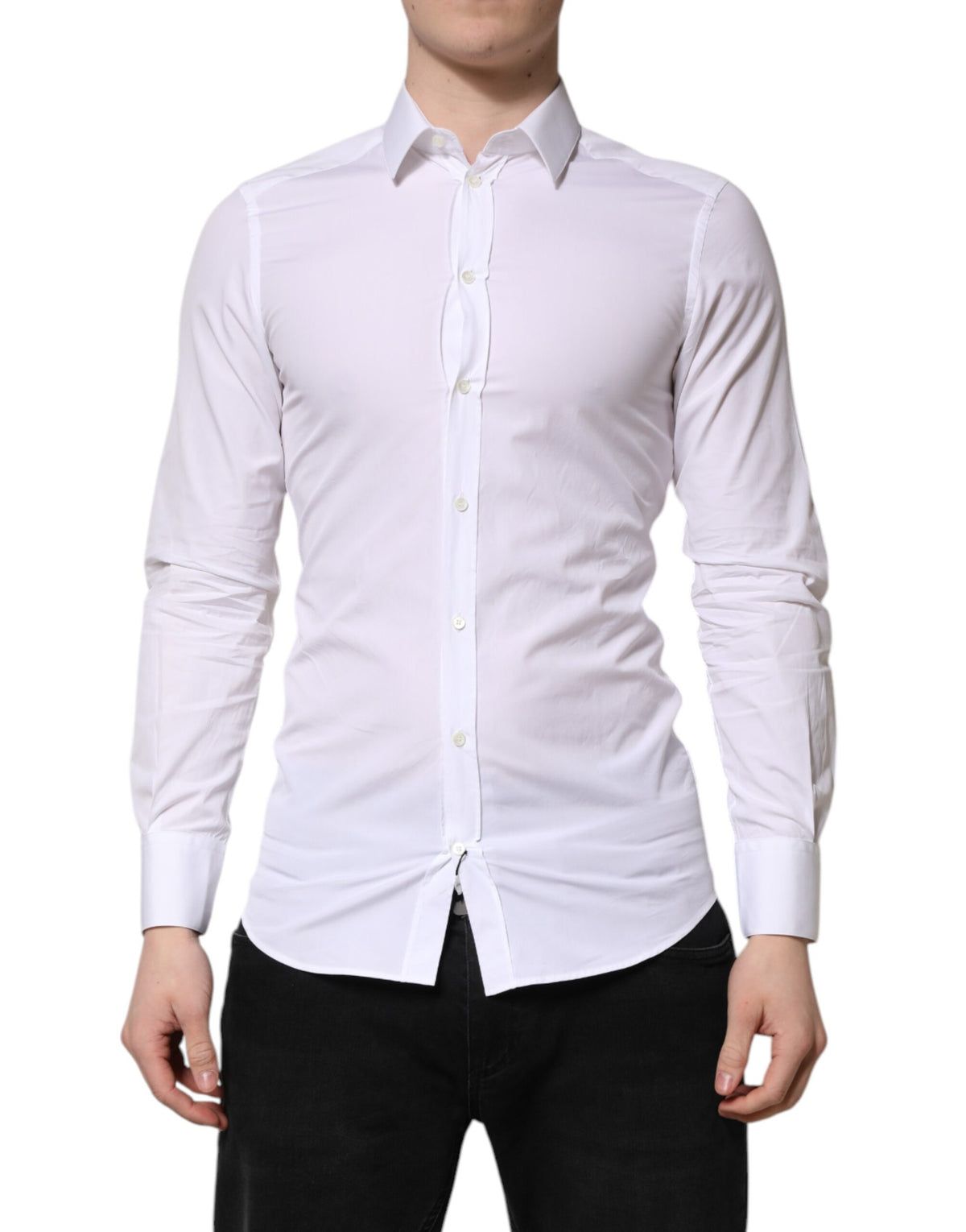 Dolce & Gabbana White GOLD Cotton Long Sleeve Men Formal Men's Shirt (Pre-Owned)