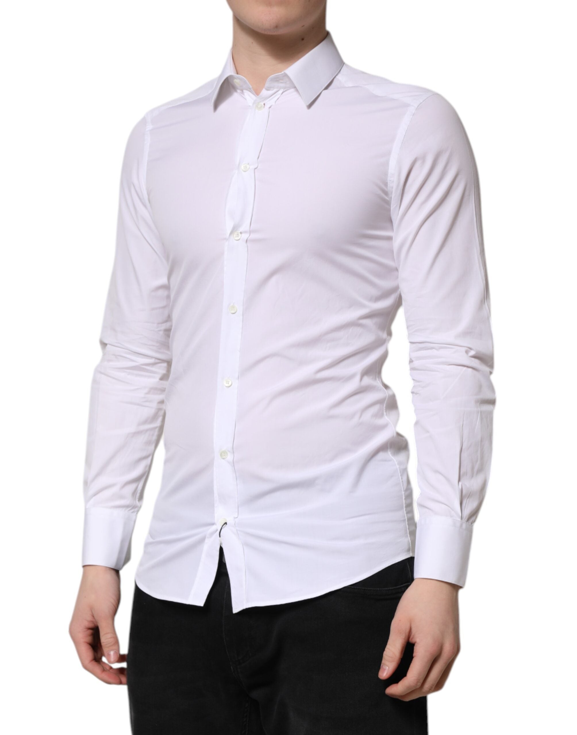Dolce & Gabbana White GOLD Cotton Long Sleeve Men Formal Men's Shirt (Pre-Owned)