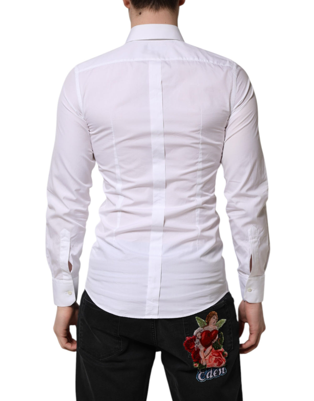 Dolce & Gabbana White GOLD Cotton Long Sleeve Men Formal Men's Shirt (Pre-Owned)