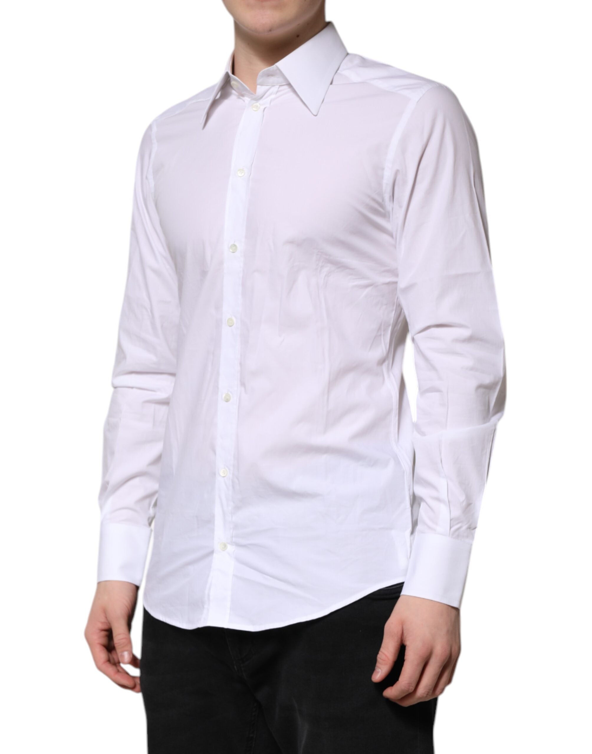Dolce & Gabbana White GOLD Cotton Poplin Dress Formal Men's Shirt (Pre-Owned)