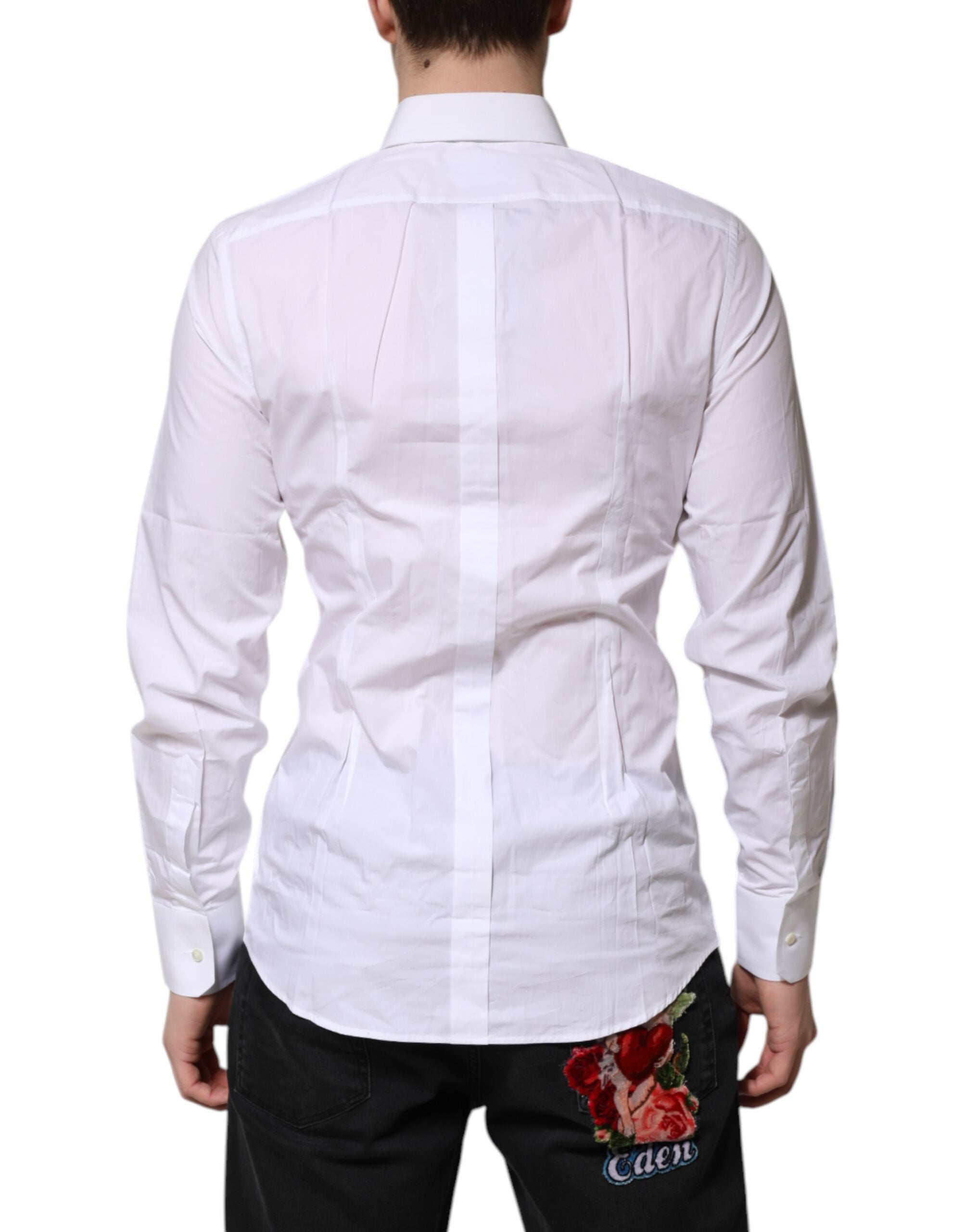 Dolce & Gabbana White GOLD Cotton Poplin Dress Formal Men's Shirt (Pre-Owned)