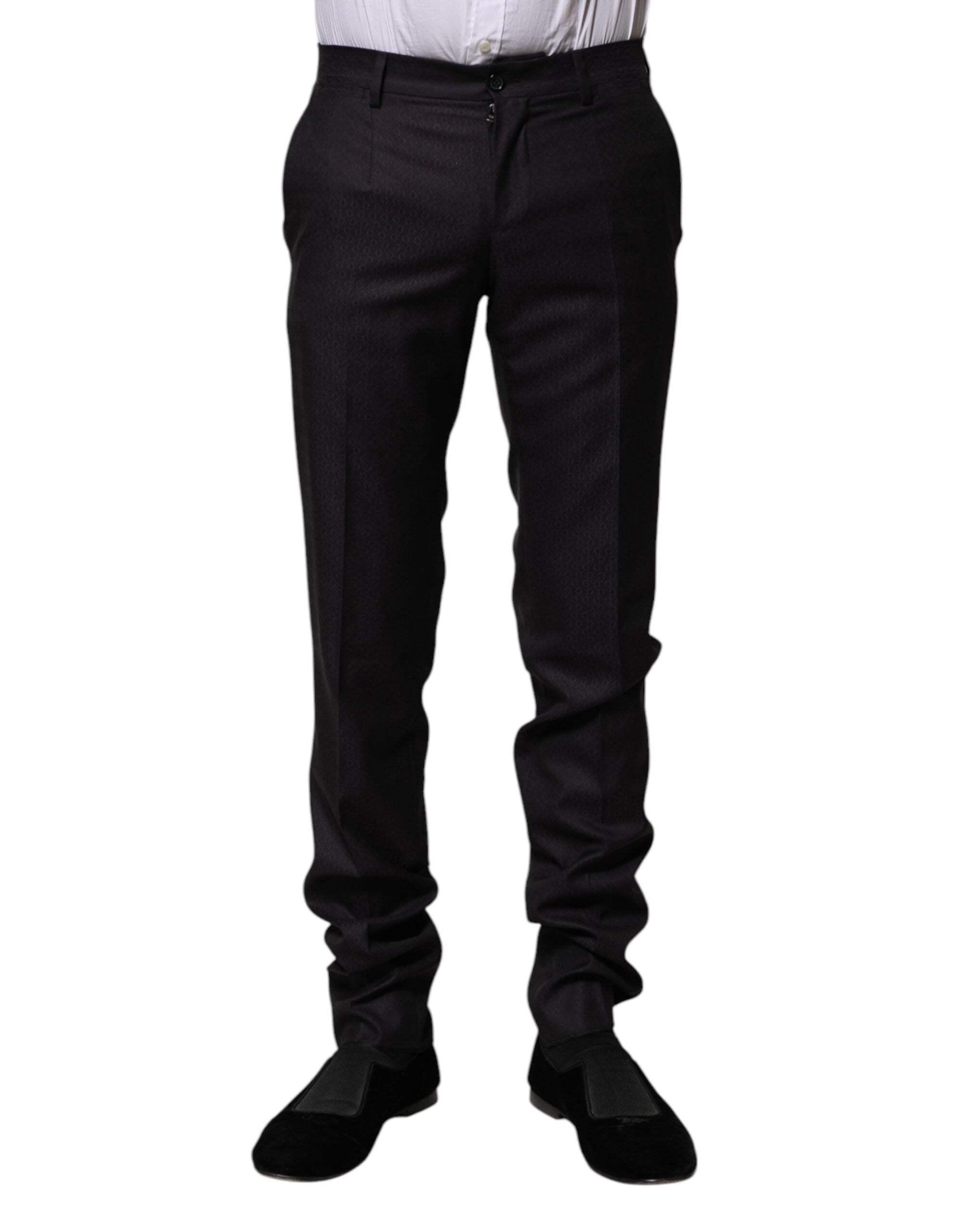 Dolce & Gabbana Black Wool Patterned Formal Men's Pants