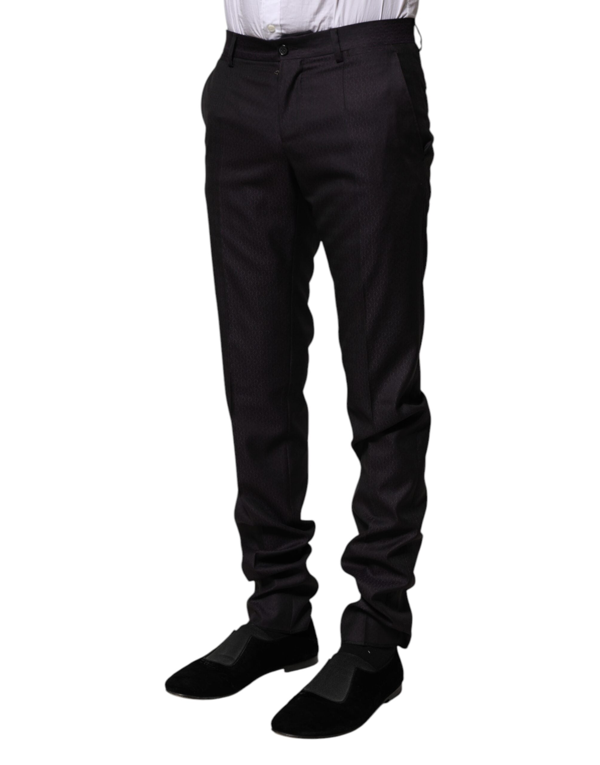 Dolce & Gabbana Black Wool Patterned Formal Men's Pants