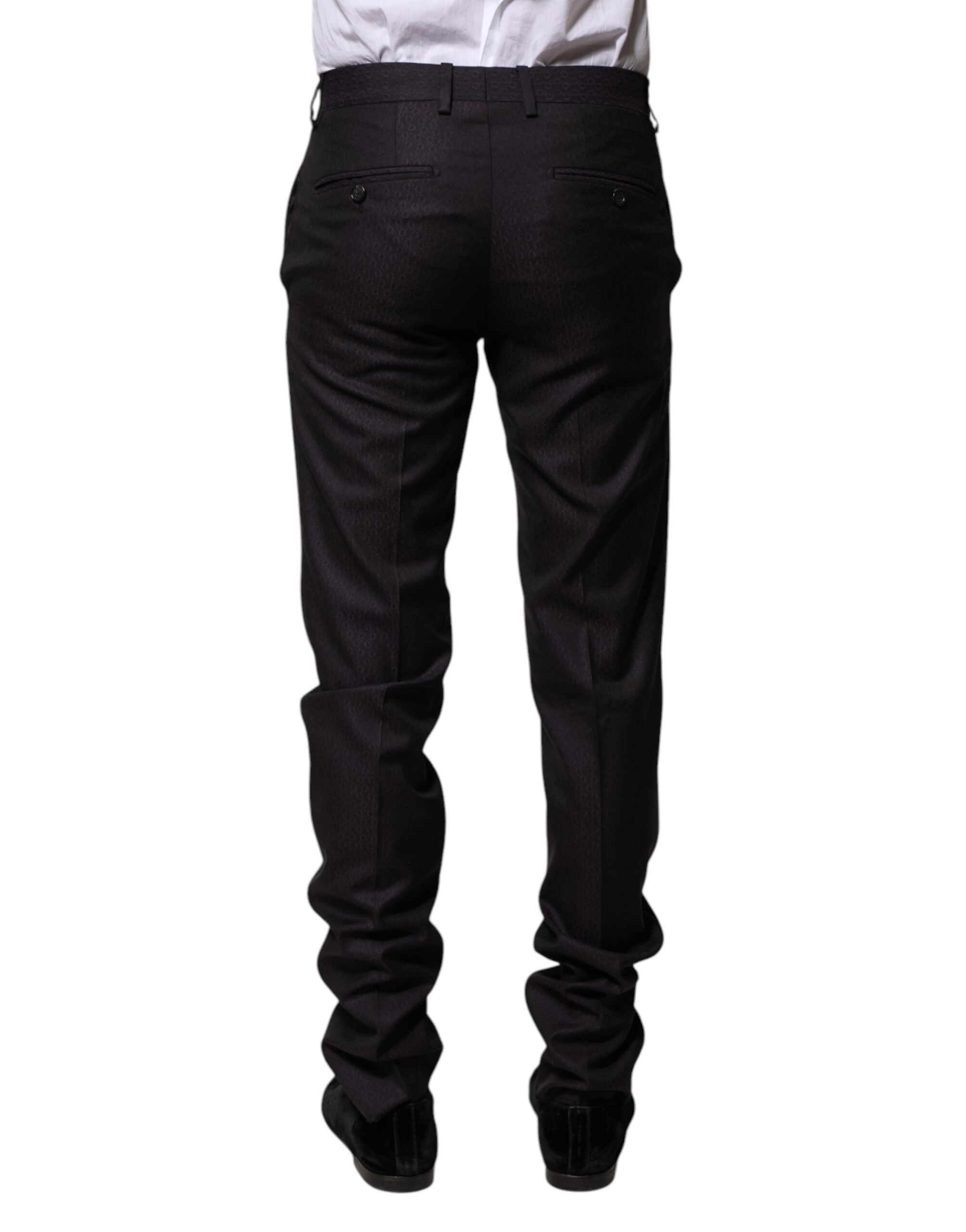 Dolce & Gabbana Black Wool Patterned Formal Men's Pants