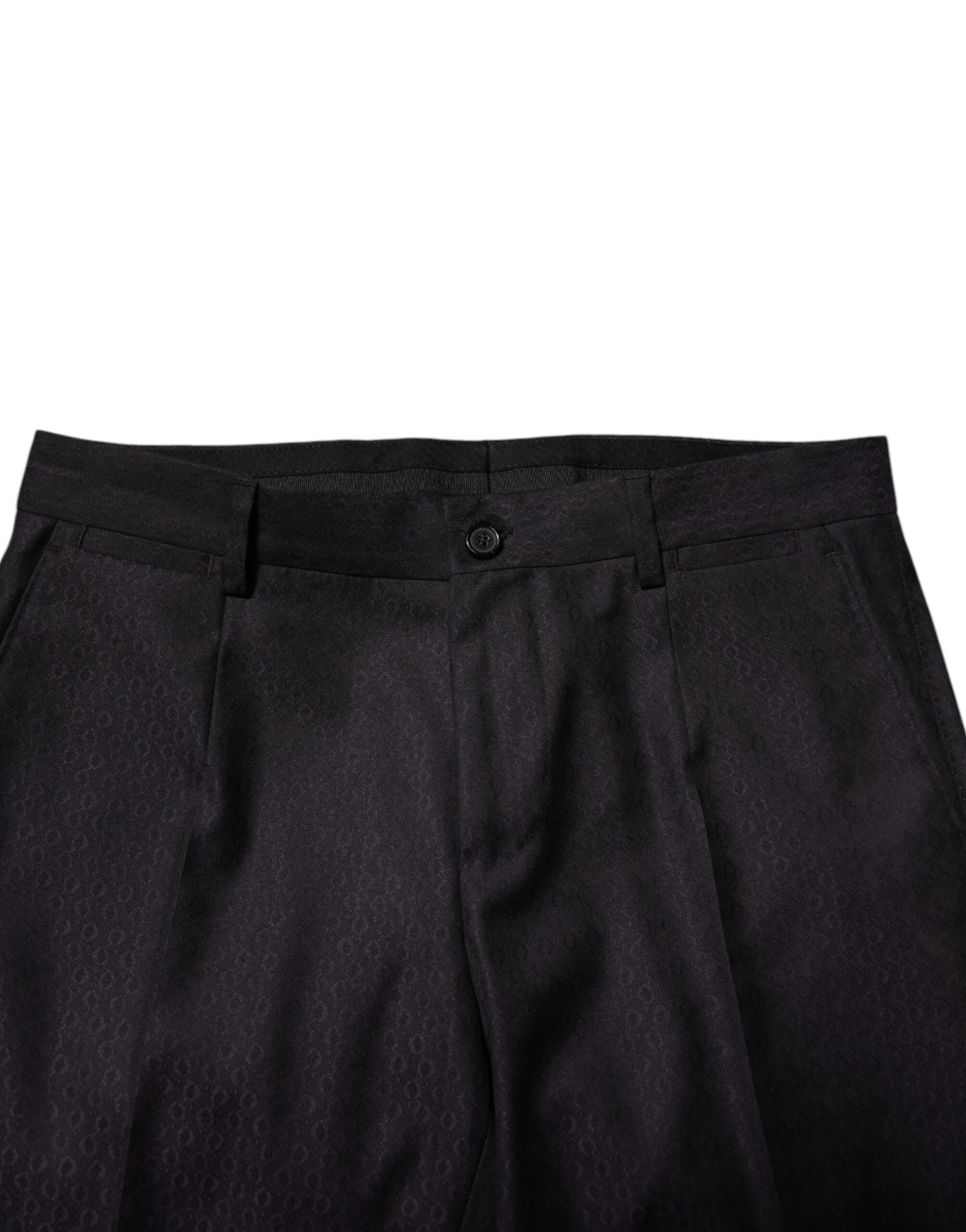 Dolce & Gabbana Black Wool Patterned Formal Men's Pants