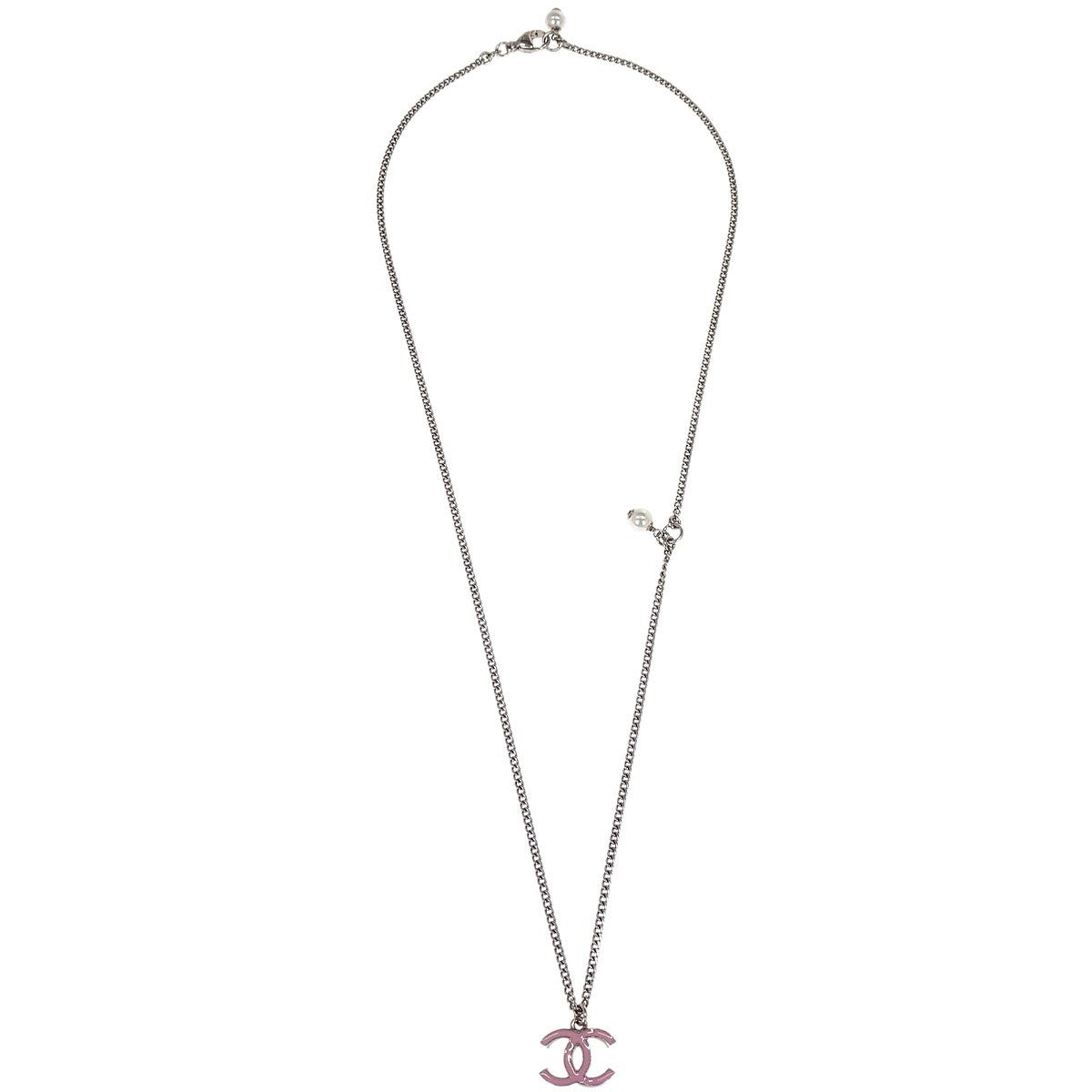 Chanel Vintage Cc Pendant Long Metal Silver Metal Necklace Jewelry (Pre-Owned)