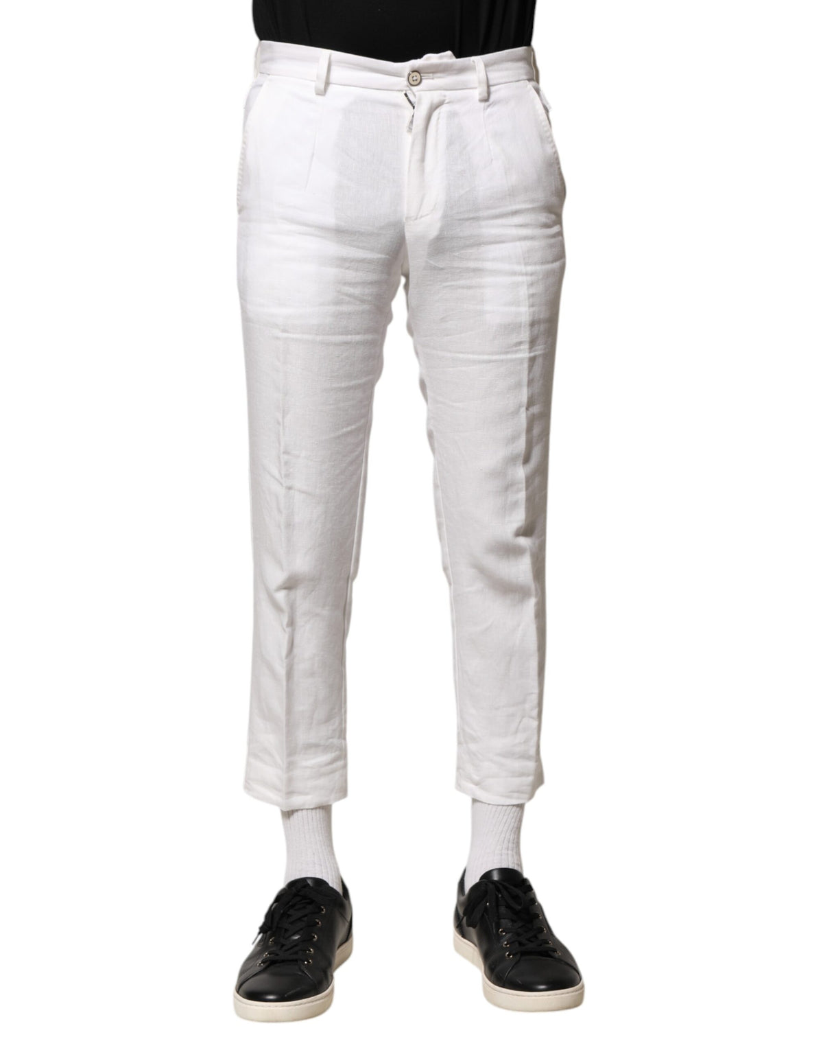 Dolce & Gabbana White Linen Mid Waist Cropped Men's Pants (Pre-Owned)