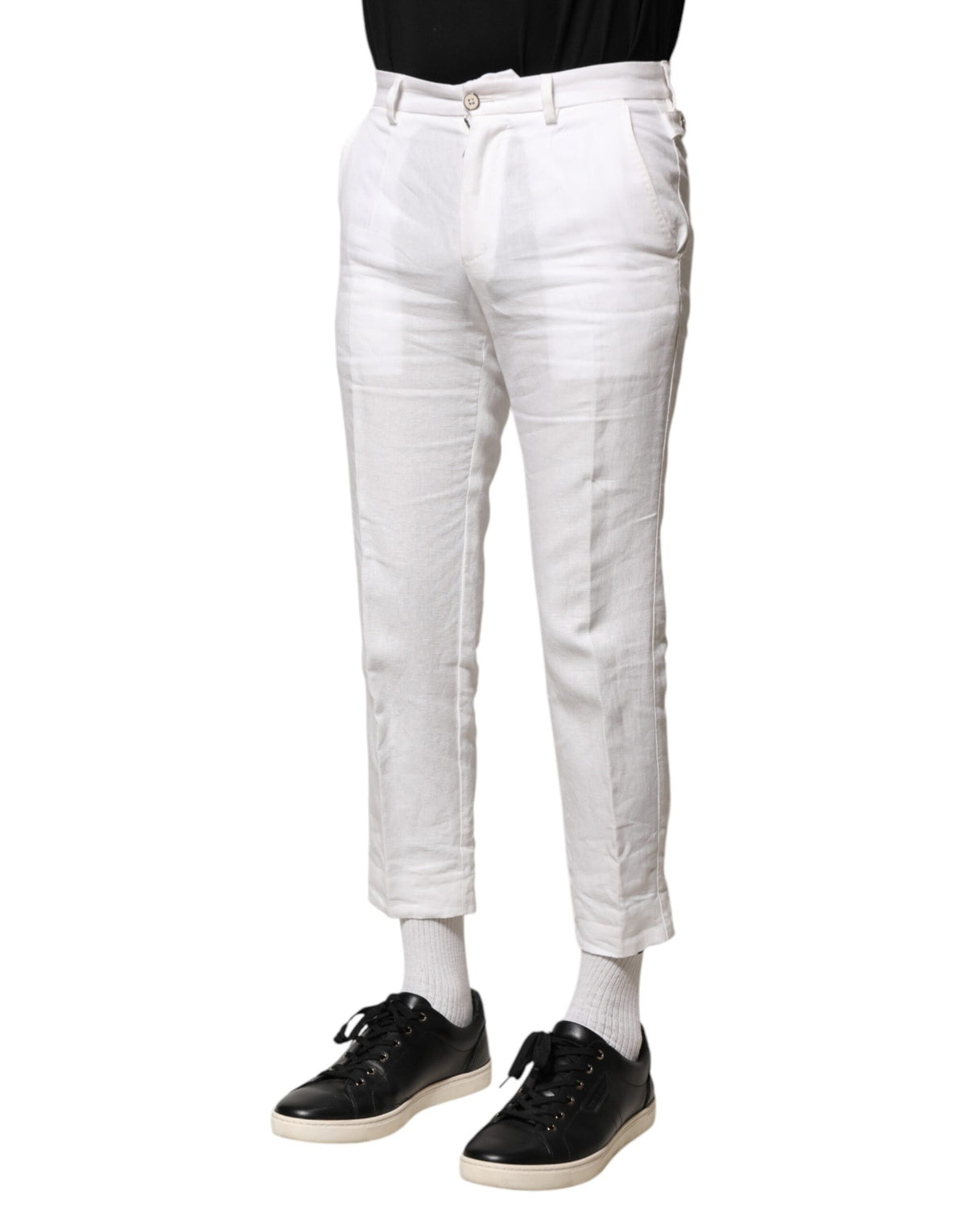 Dolce & Gabbana White Linen Mid Waist Cropped Men's Pants (Pre-Owned)