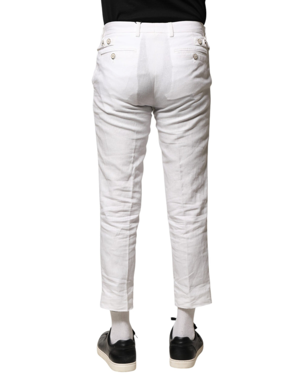 Dolce & Gabbana White Linen Mid Waist Cropped Men's Pants (Pre-Owned)