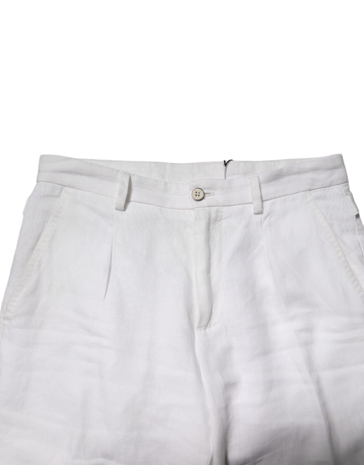 Dolce & Gabbana White Linen Mid Waist Cropped Men's Pants (Pre-Owned)