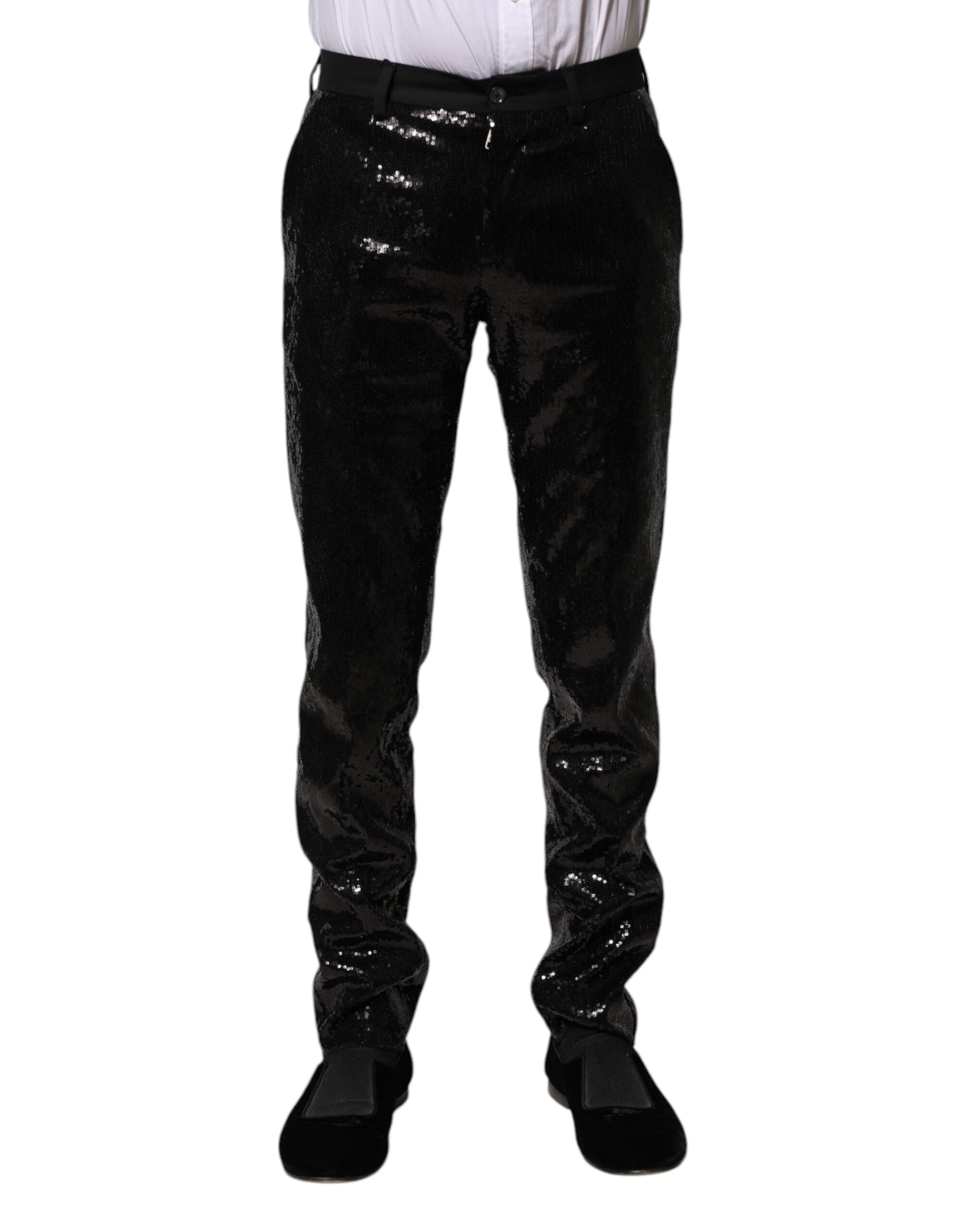 Dolce & Gabbana Black Sequined Embellishment Men's Pants