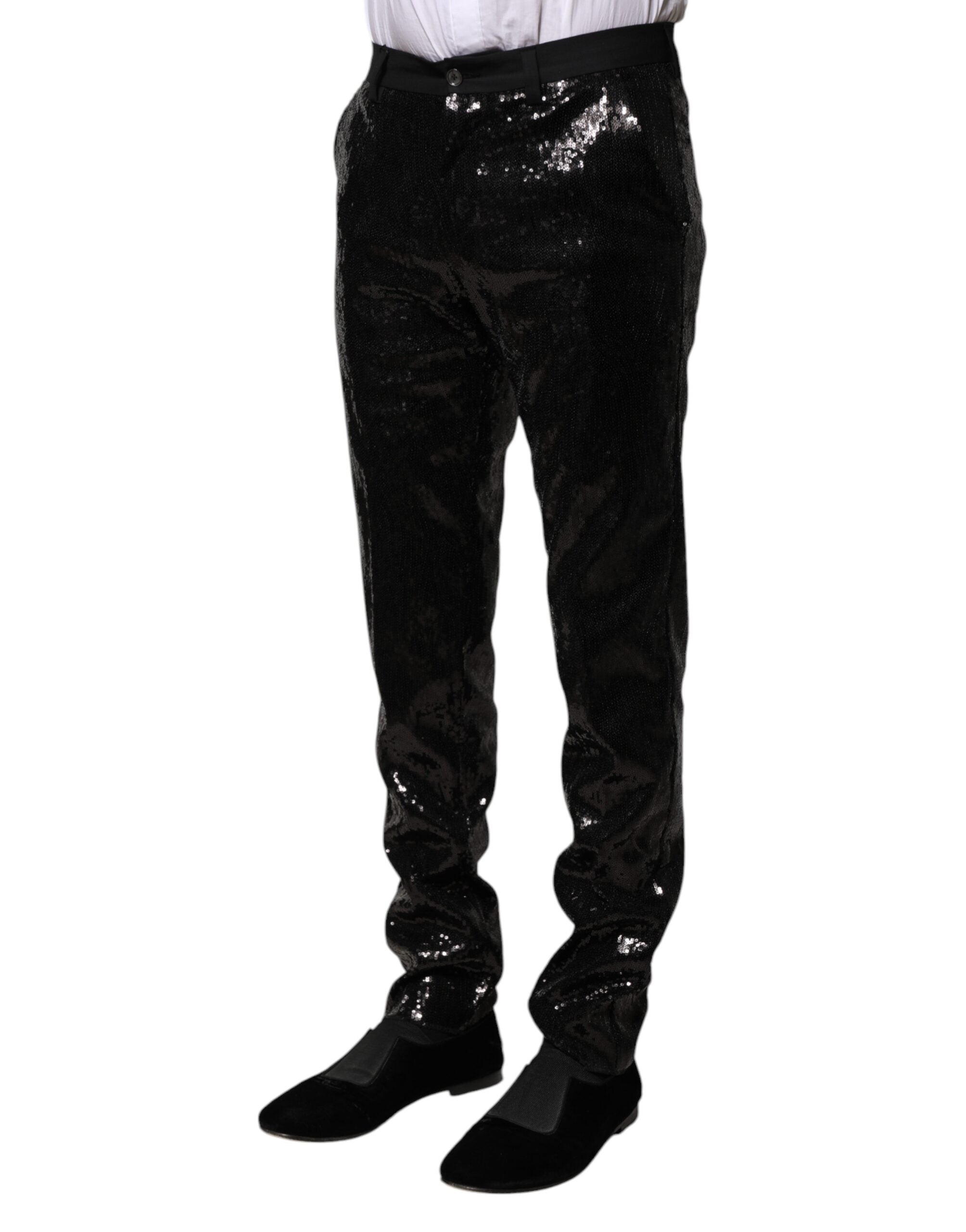 Dolce & Gabbana Black Sequined Embellishment Men's Pants