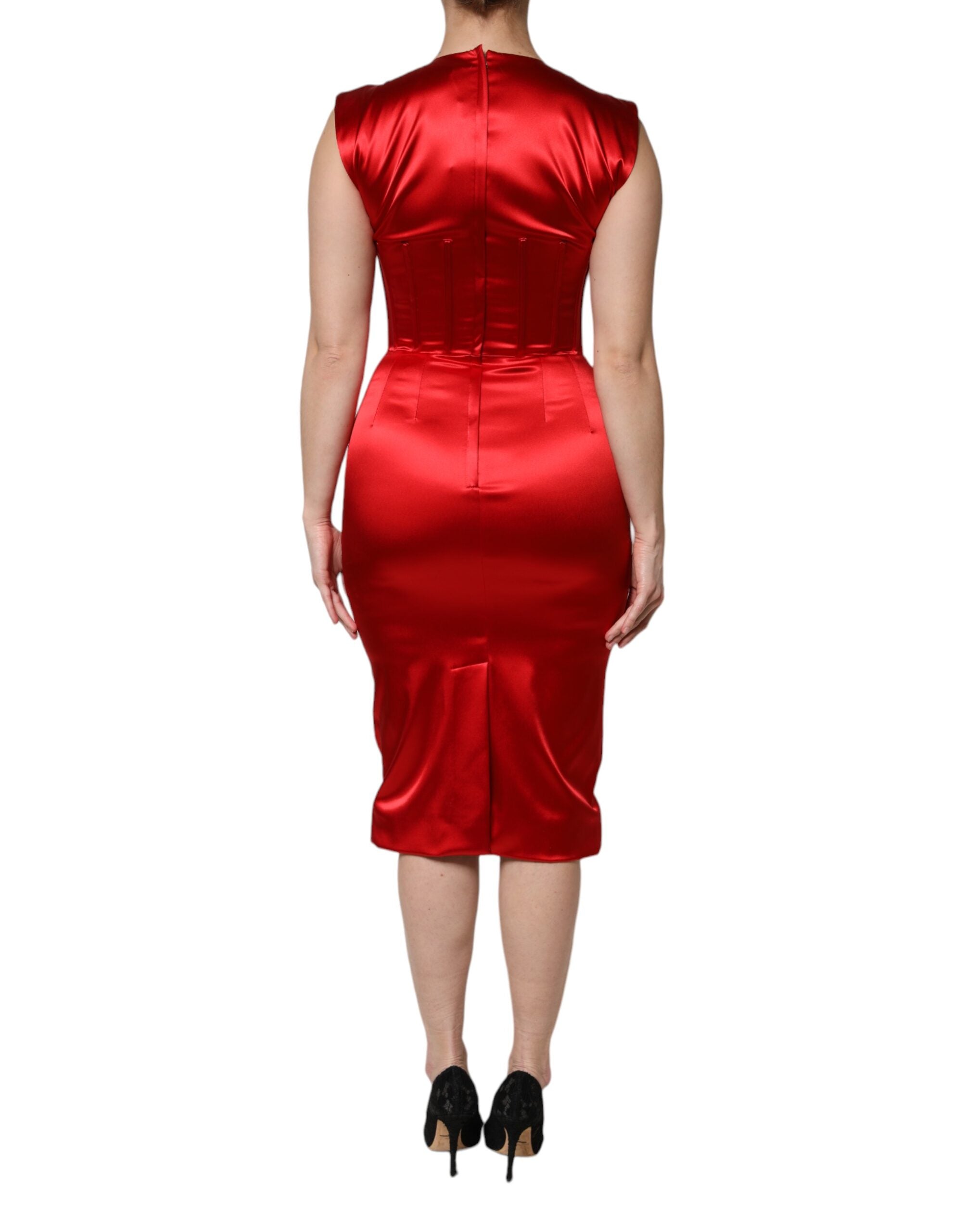 Dolce & Gabbana Red Acetate Sleeveless Sheath Midi Women's Dress (Pre-Owned)