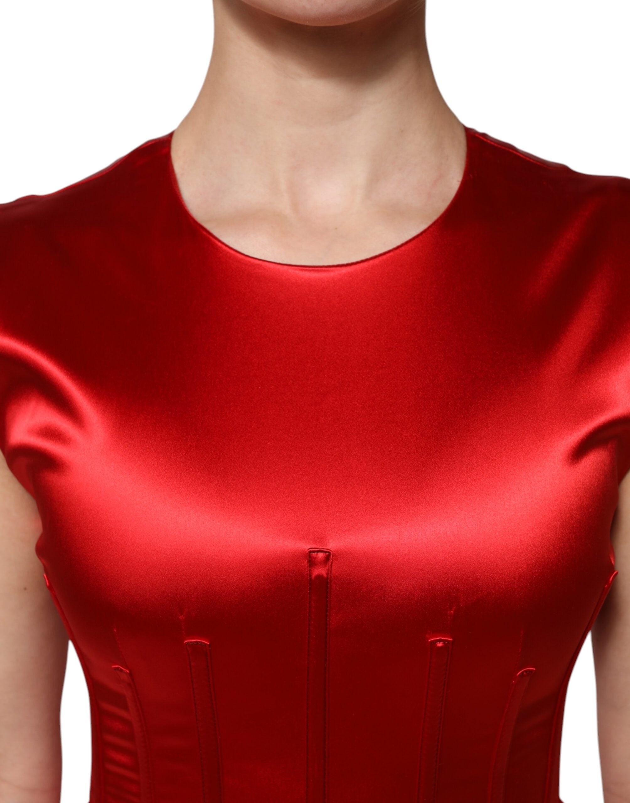 Dolce & Gabbana Red Acetate Sleeveless Sheath Midi Women's Dress (Pre-Owned)