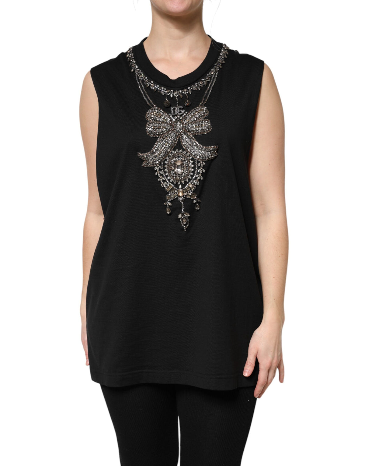 Dolce & Gabbana Black Cotton Rhinestone Embellished Tank Women's Top