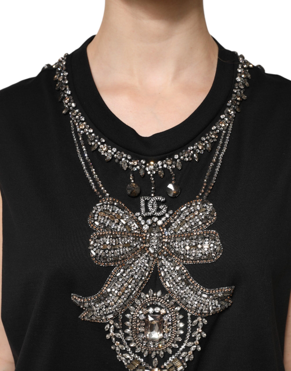 Dolce & Gabbana Black Cotton Rhinestone Embellished Tank Women's Top