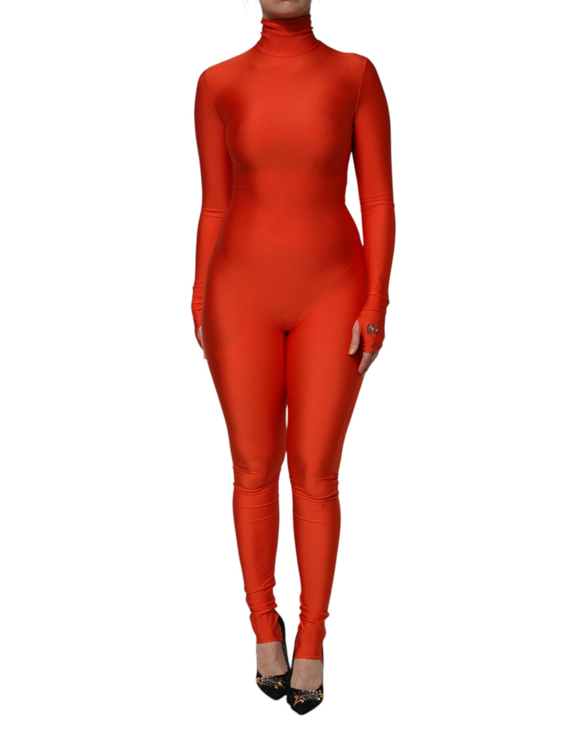 Dolce & Gabbana Red Nylon Turtleneck Bodycon Jumpsuit Women's Dress