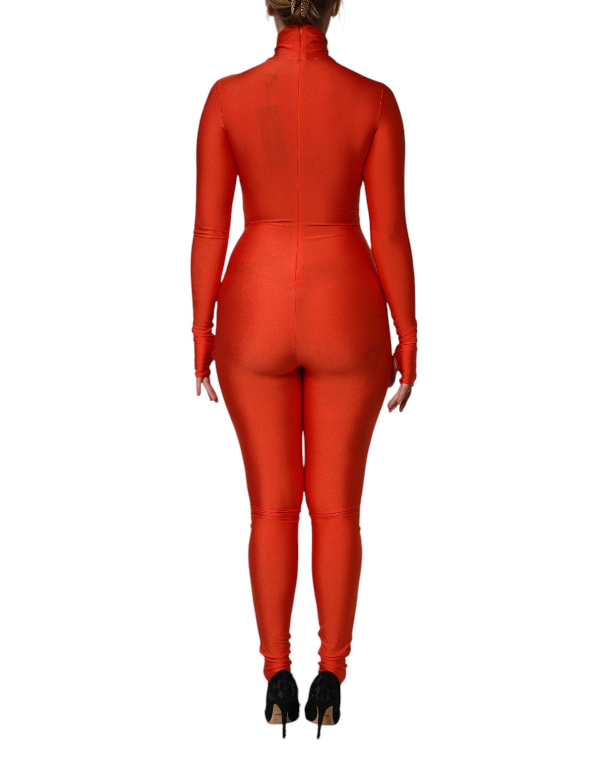 Dolce & Gabbana Red Nylon Turtleneck Bodycon Jumpsuit Women's Dress