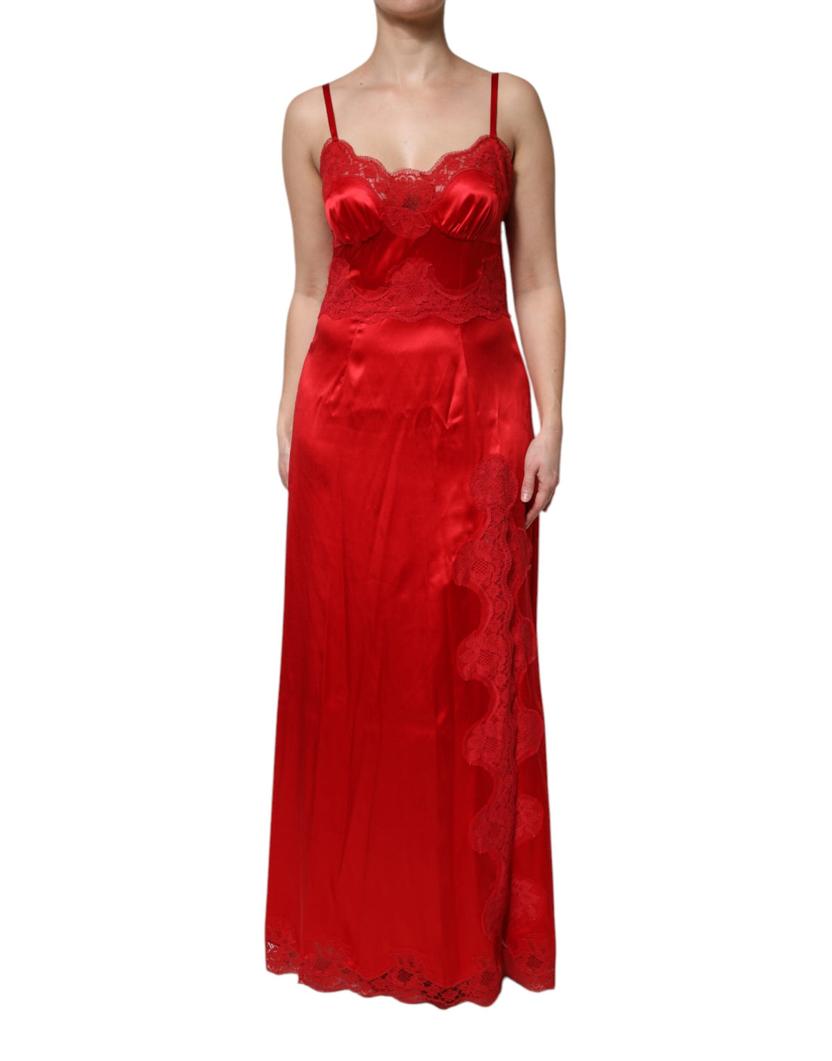 Dolce & Gabbana Red Silk Sleeveless Maxi Long Women's Dress