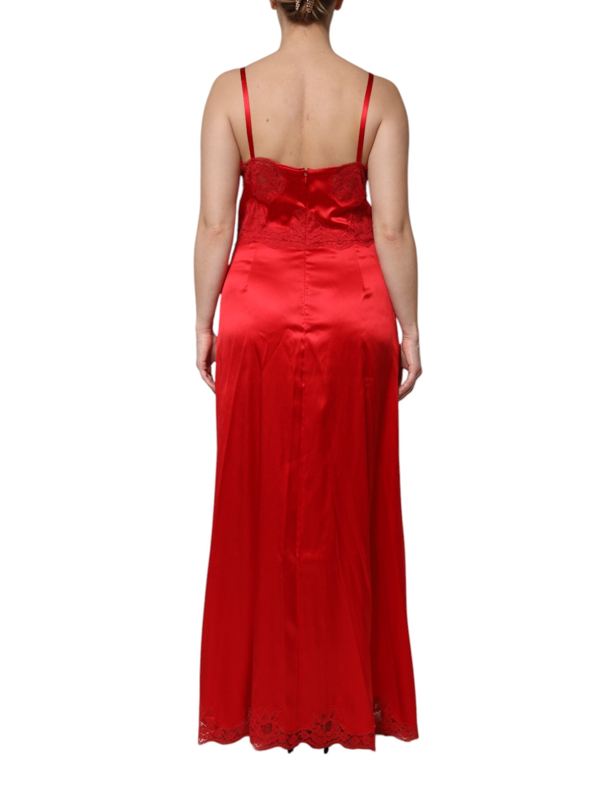 Dolce & Gabbana Red Silk Sleeveless Maxi Long Women's Dress