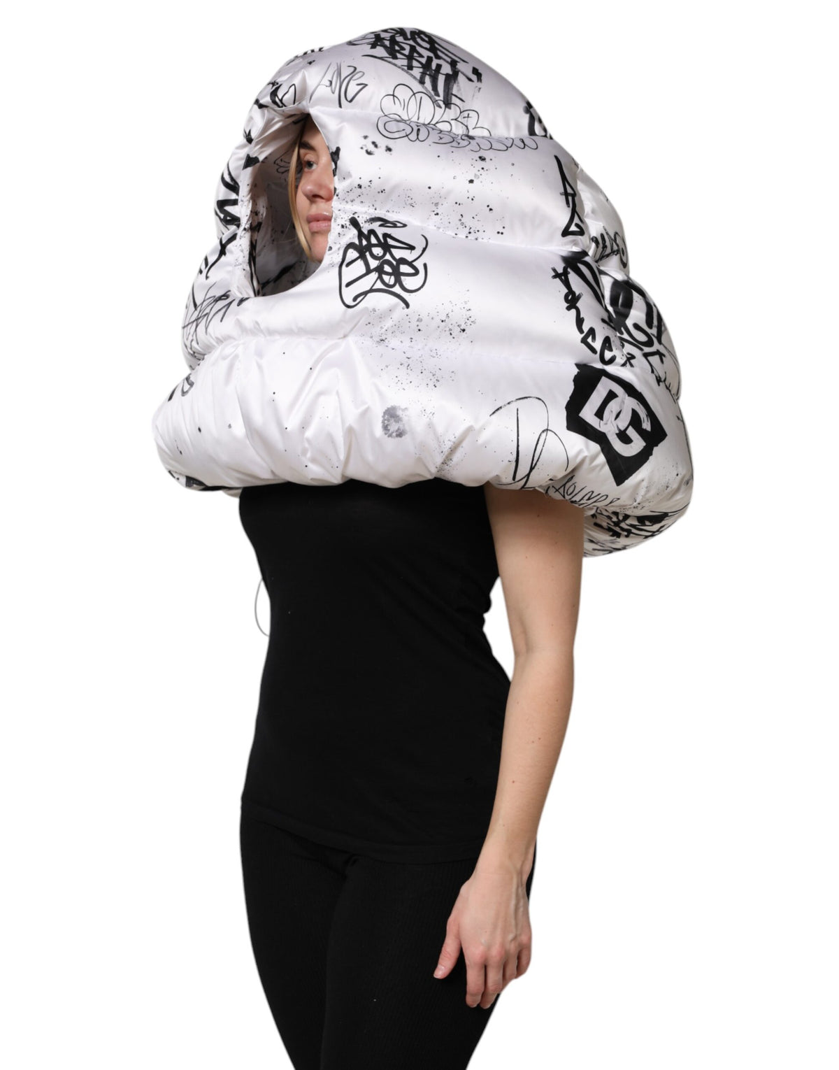 Dolce & Gabbana White Polyester Printed Hood Quilted Women's Hat