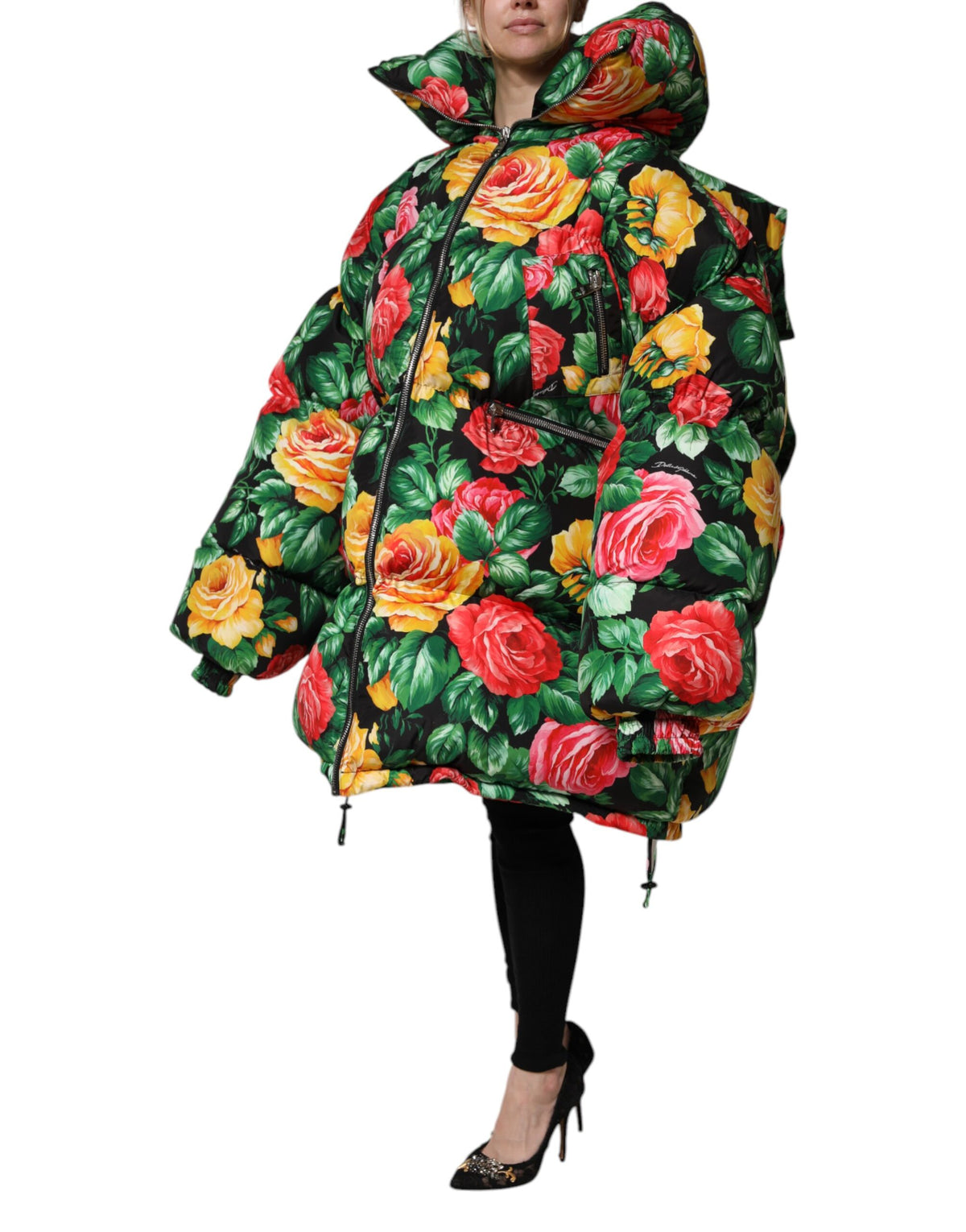 Dolce & Gabbana Multicolor Floral Puffer Hooded Women's Jacket