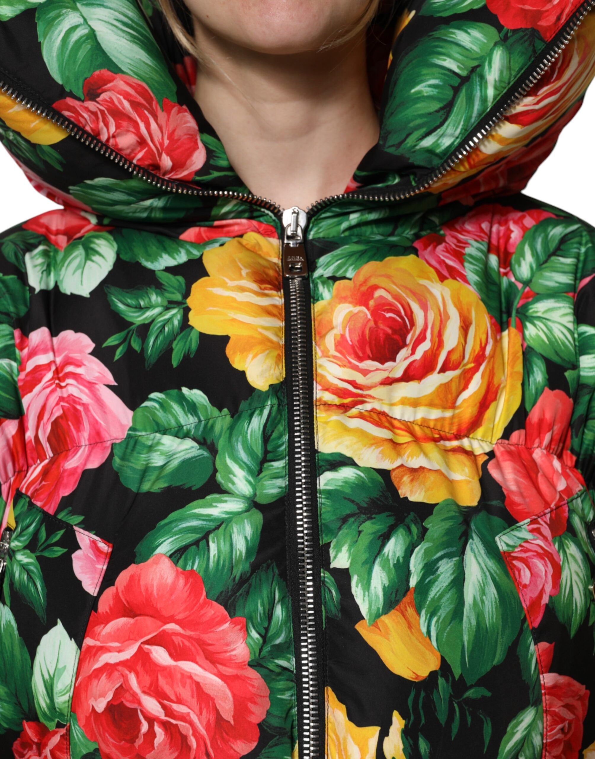 Dolce & Gabbana Multicolor Floral Puffer Hooded Women's Jacket