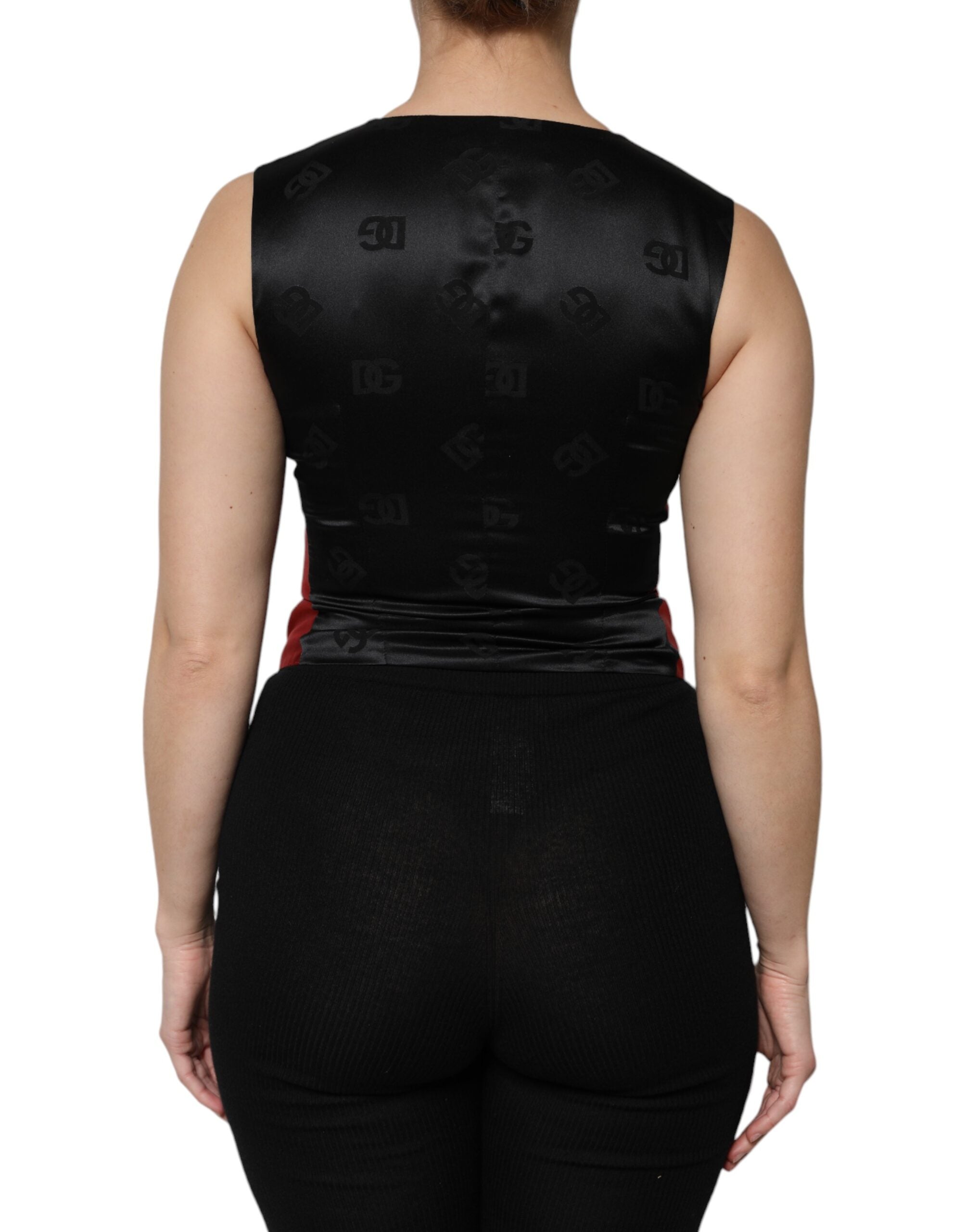 Dolce & Gabbana Red Black Button Down Sleeveless Vest Women's Top