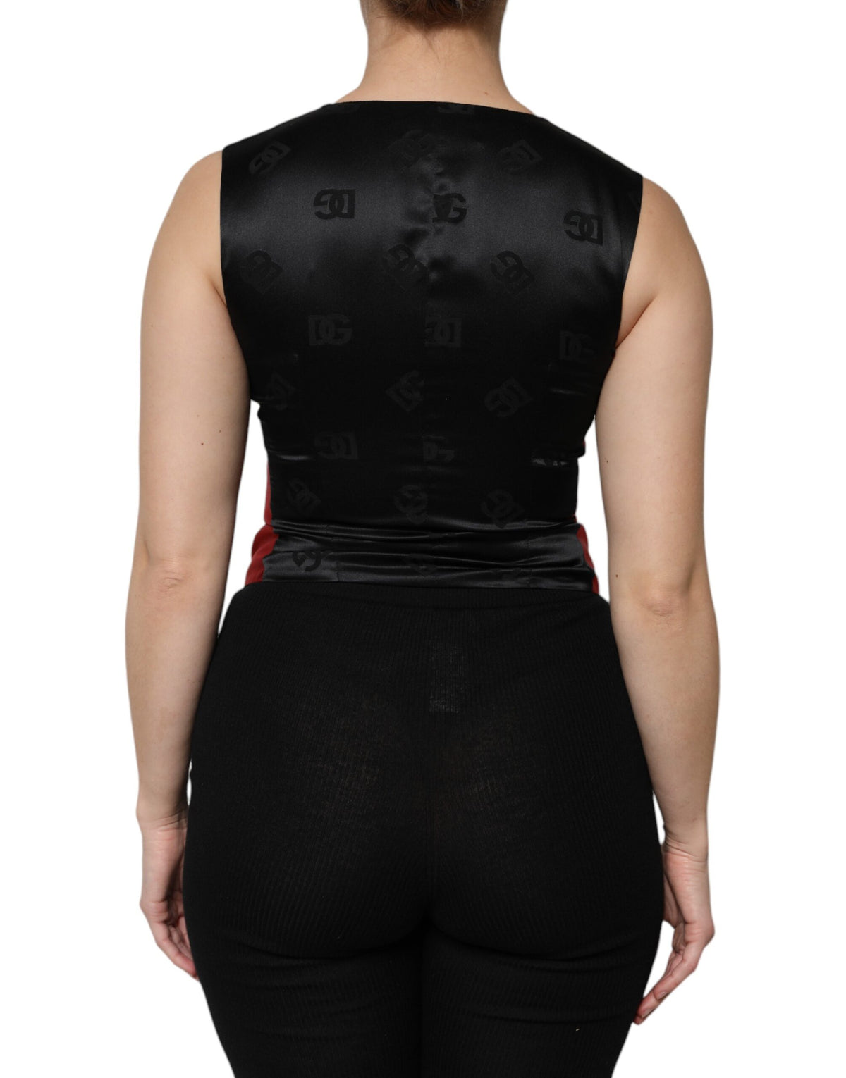 Dolce & Gabbana Red Black Button Down Sleeveless Vest Women's Top