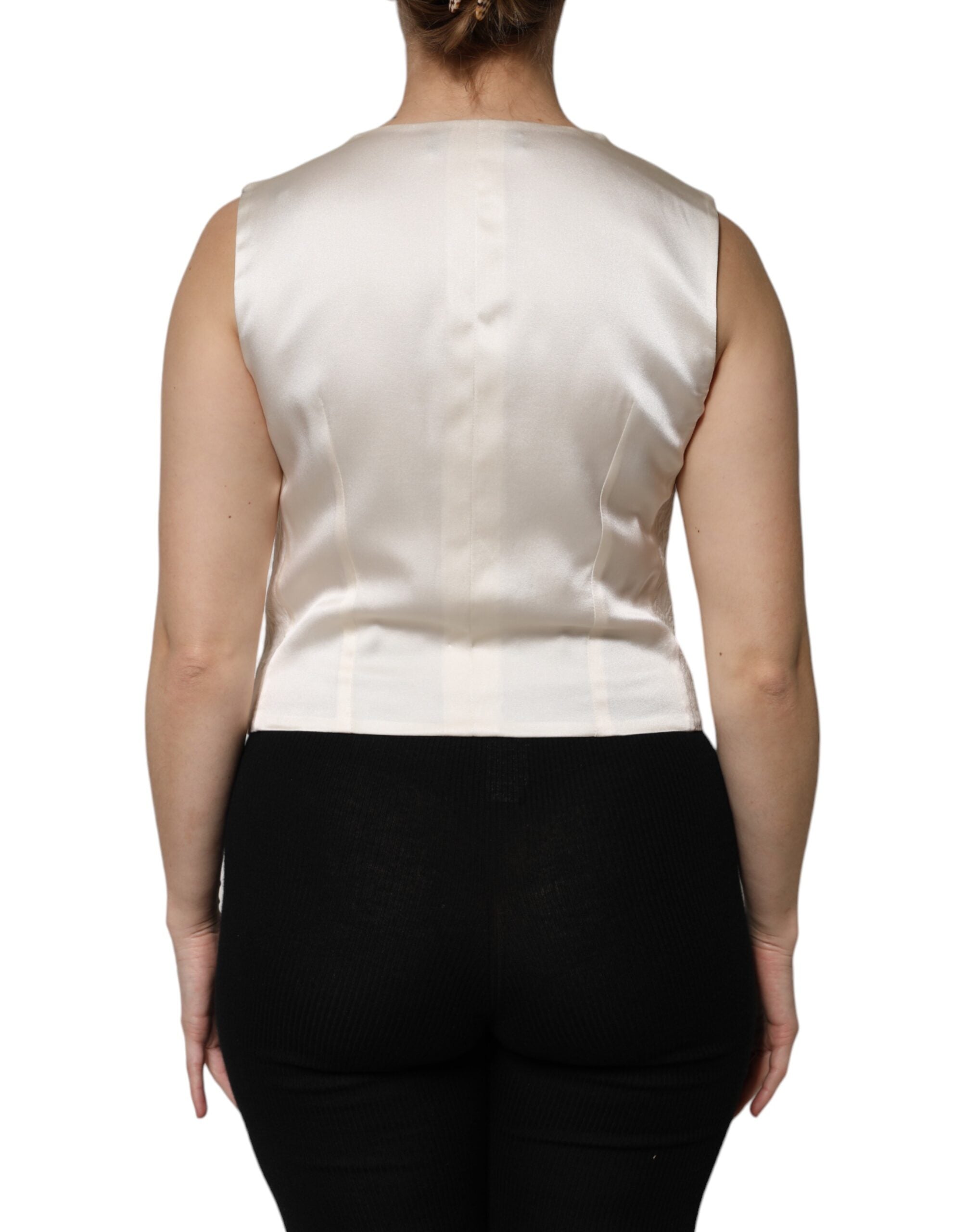 Dolce & Gabbana Ivory Cotton Button Down Sleeveless Vest Women's Top