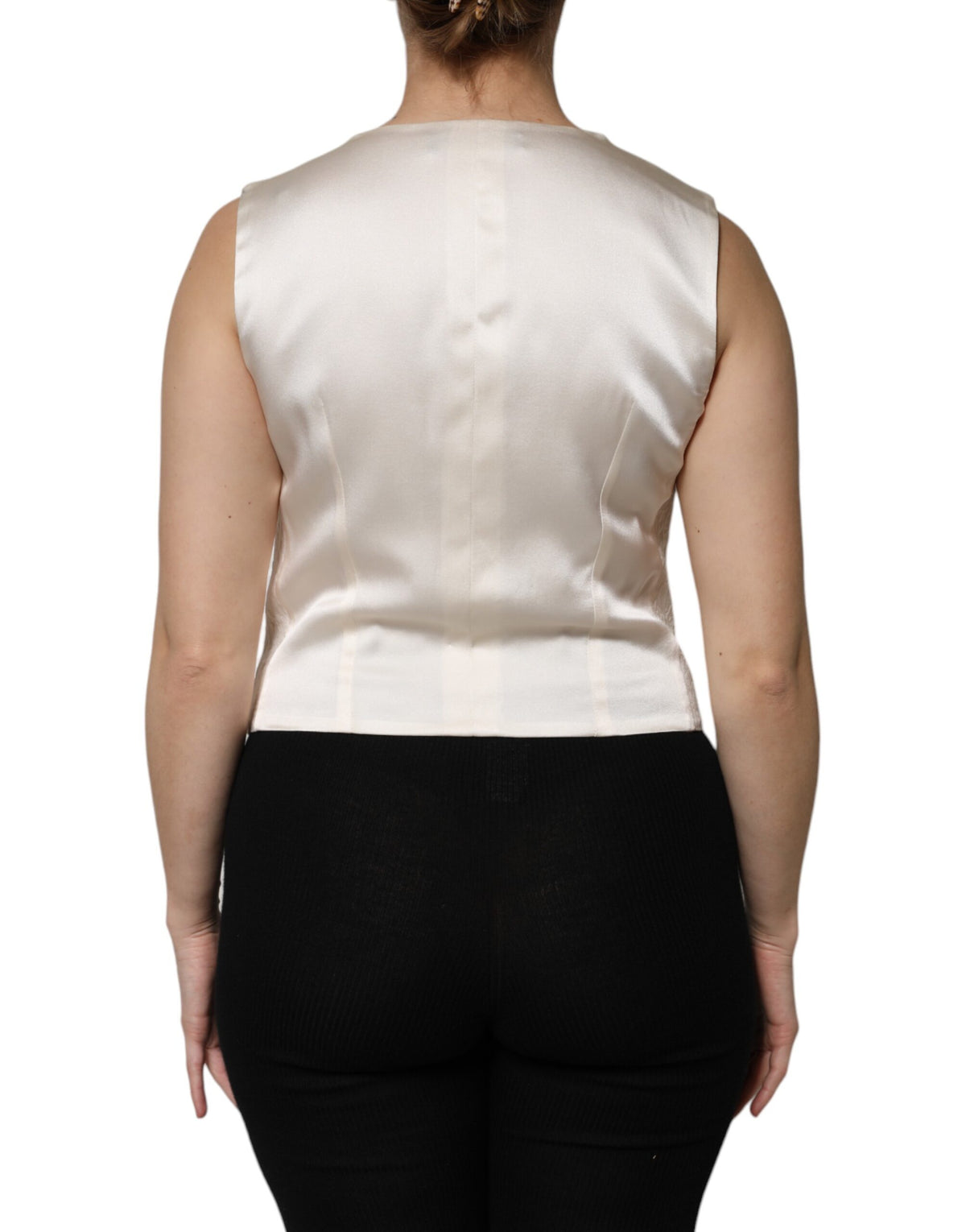 Dolce & Gabbana Ivory Cotton Button Down Sleeveless Vest Women's Top