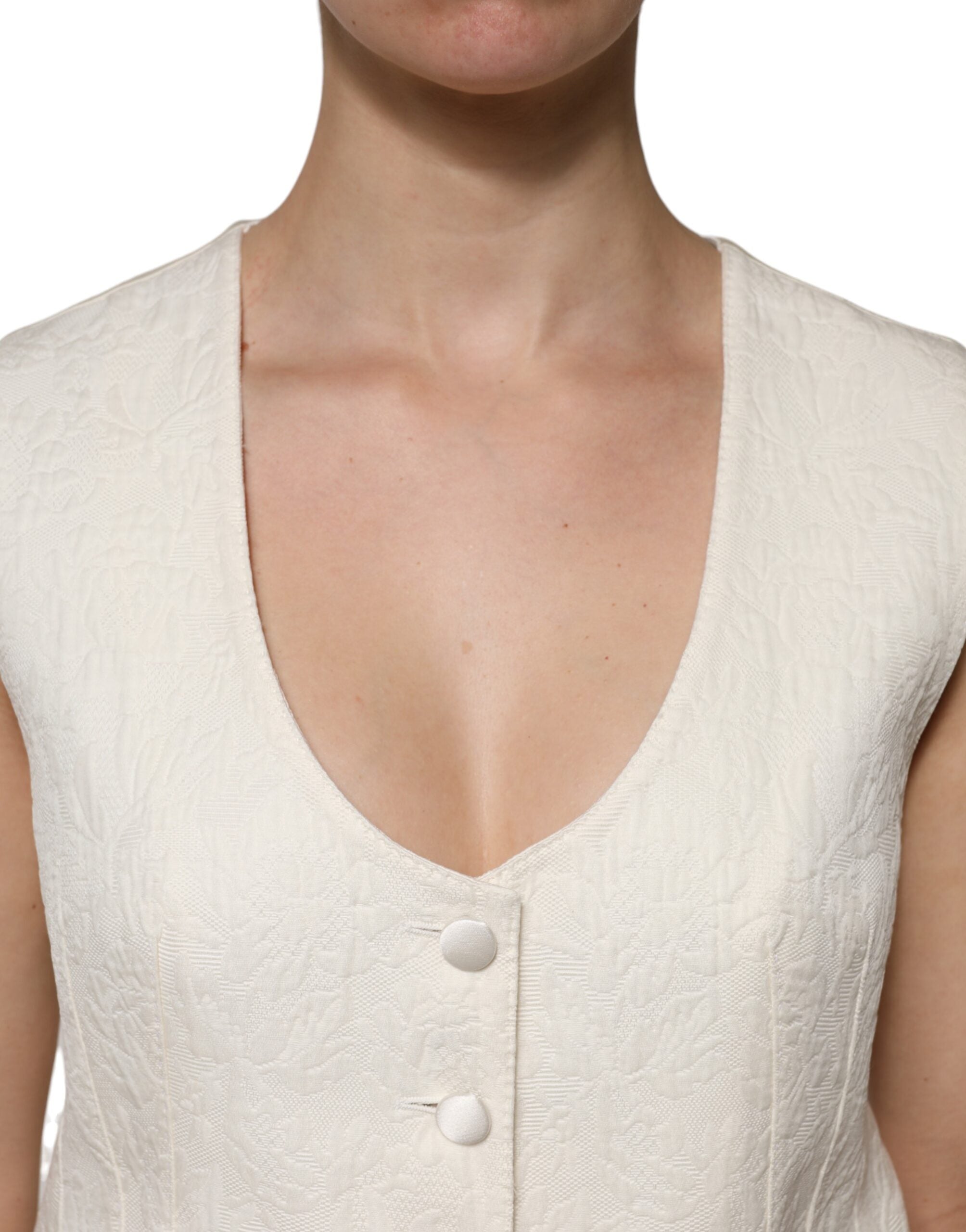 Dolce & Gabbana Ivory Cotton Button Down Sleeveless Vest Women's Top