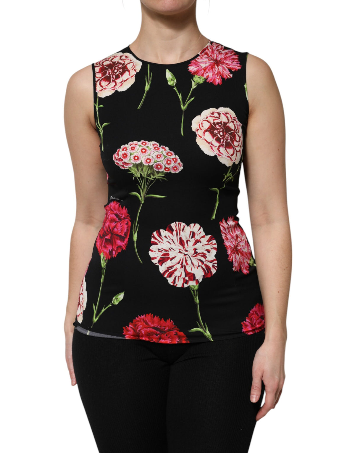 Dolce & Gabbana Black Floral Print Sleeveless Tank Blouse Women's Top