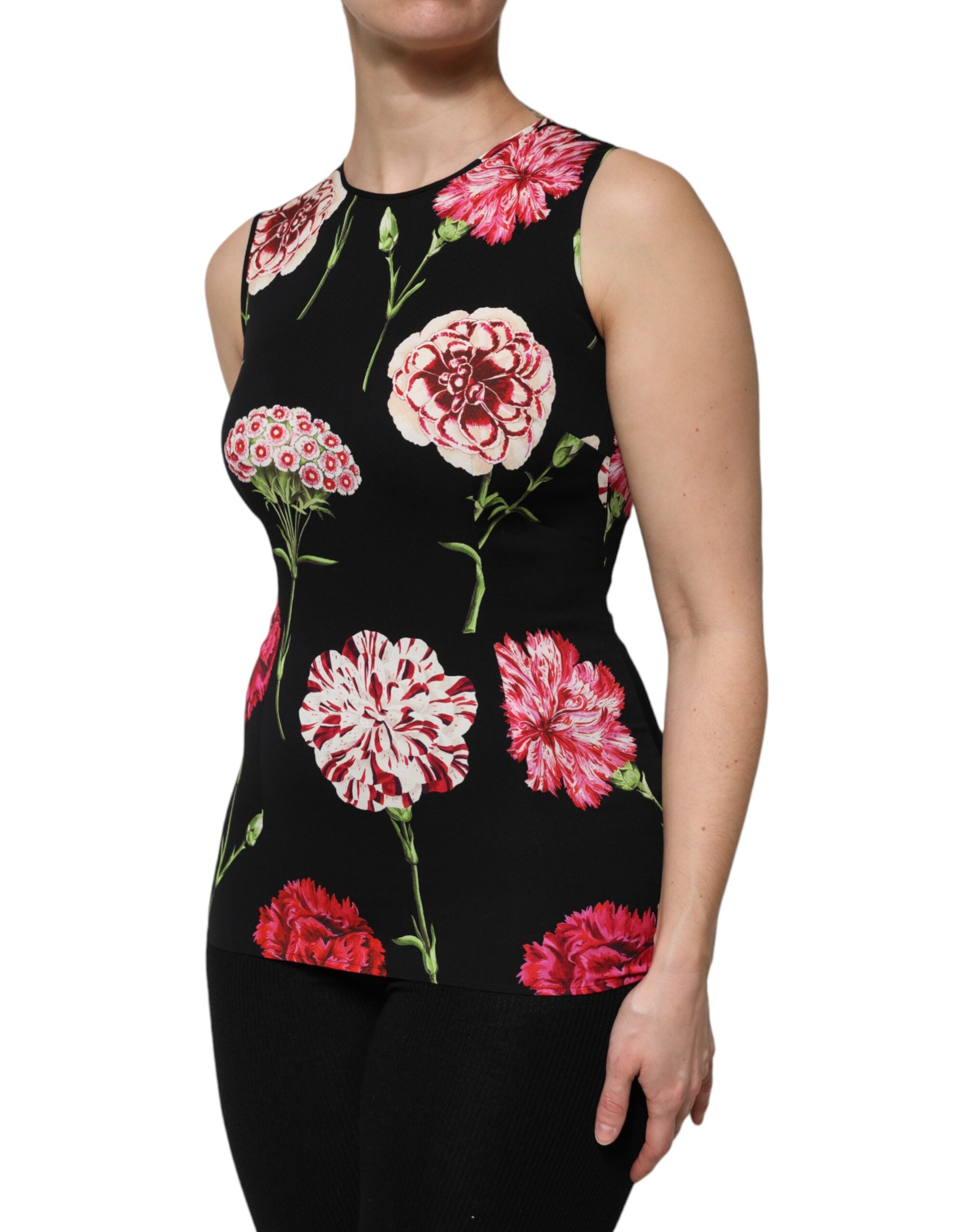 Dolce & Gabbana Black Floral Print Sleeveless Tank Blouse Women's Top