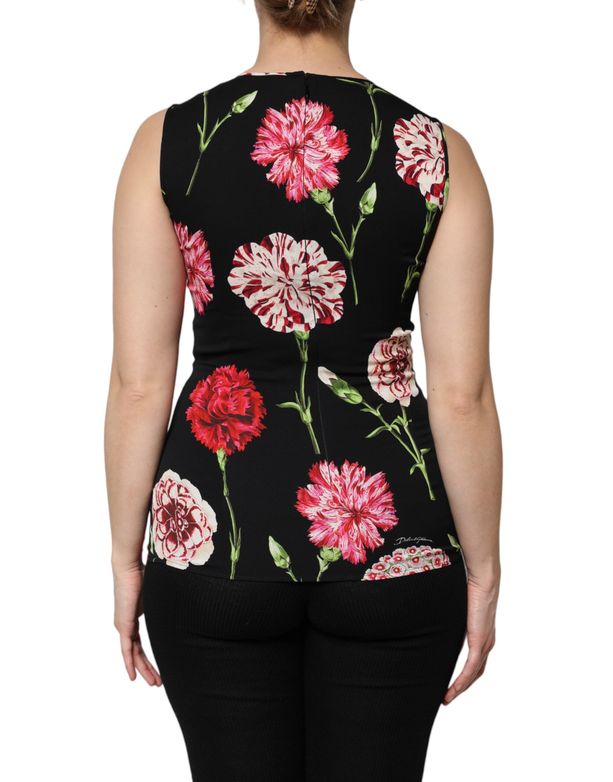 Dolce & Gabbana Black Floral Print Sleeveless Tank Blouse Women's Top